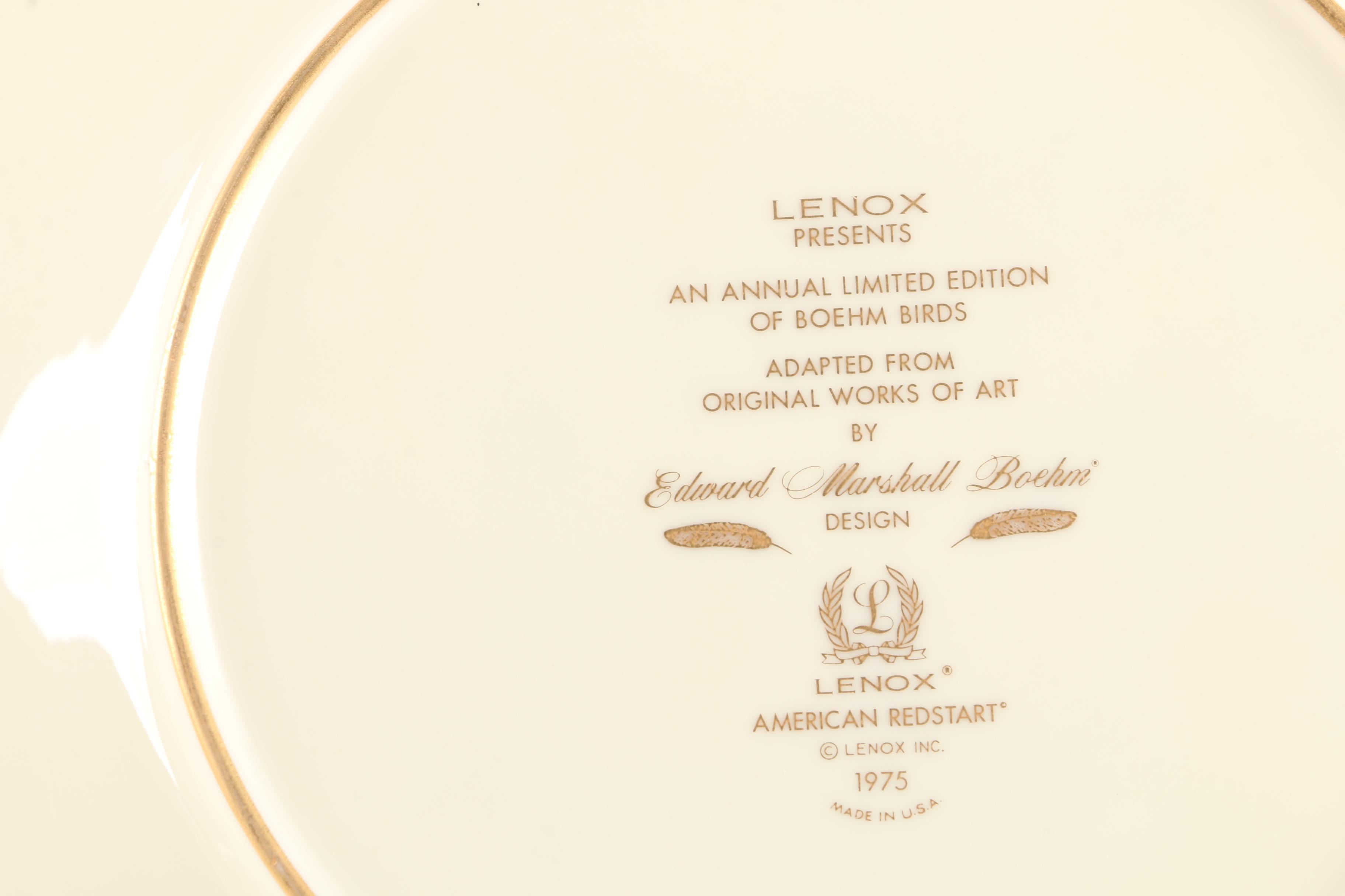 1975 Lenox Limited Edition Boehm Birds "American Redstart" Collector Plate