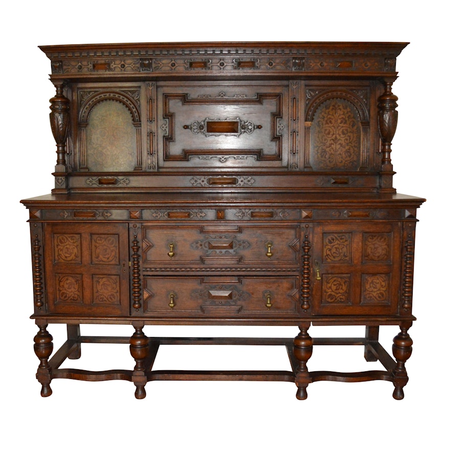 Antique Jacobean Style Carved Oak Sideboard