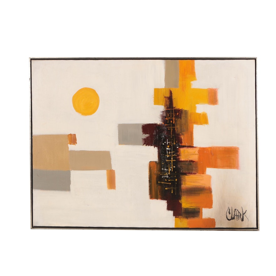 Mid Century Modern Clark Abstract Oil Painting on Canvas