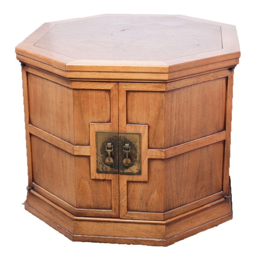 Vintage Wood Veneer Octagonal Side Table