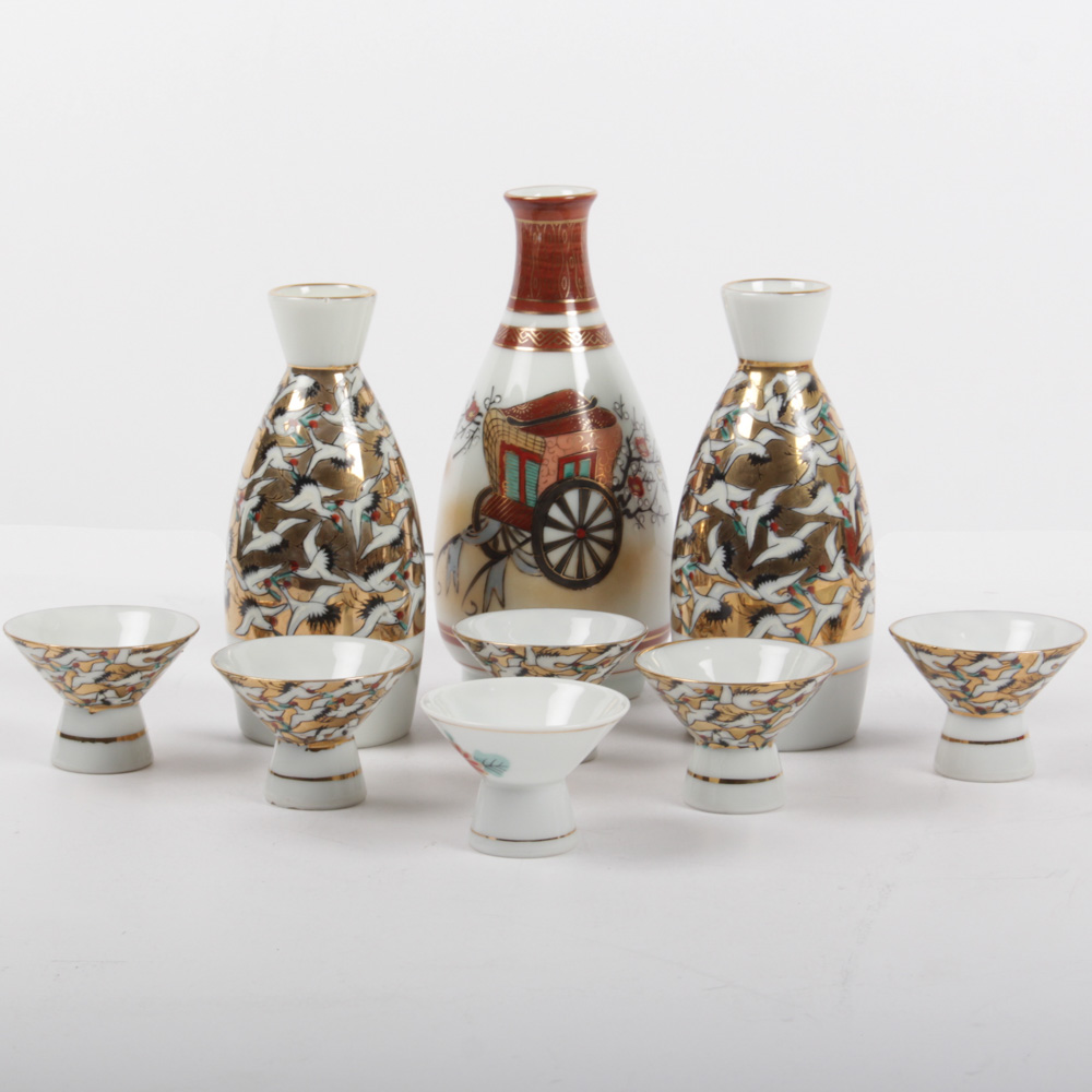 Vintage Japanese Kutani Porcelain Sake Set
