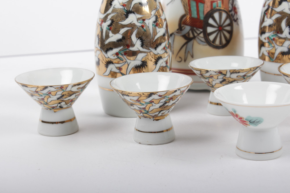 Vintage Japanese Kutani Porcelain Sake Set
