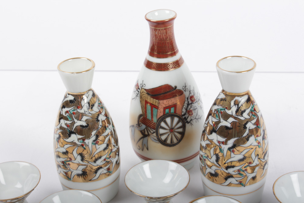 Vintage Japanese Kutani Porcelain Sake Set