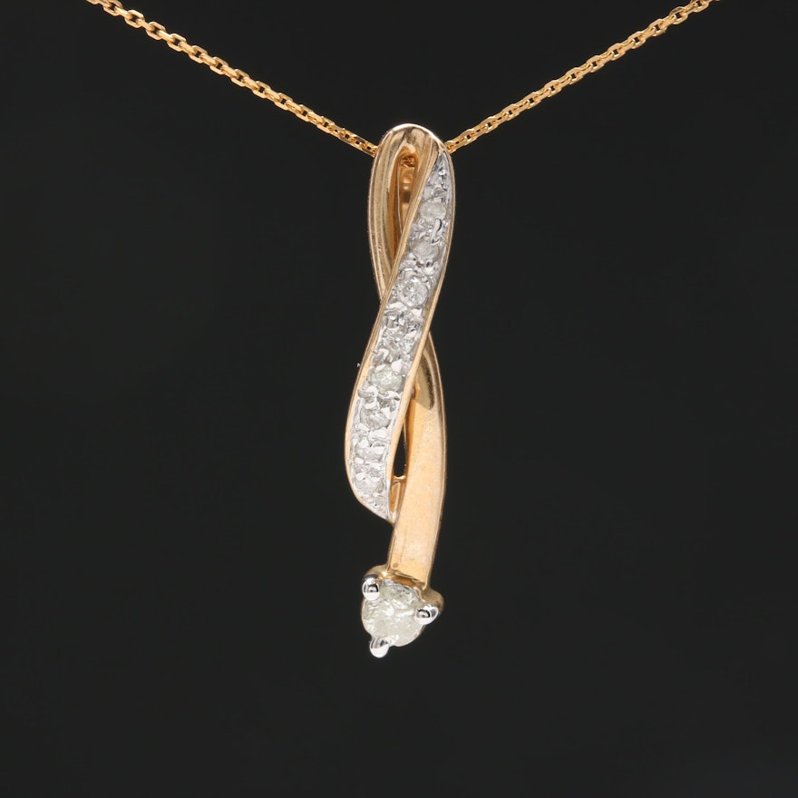 10K Yellow Gold Diamond Pendant Necklace