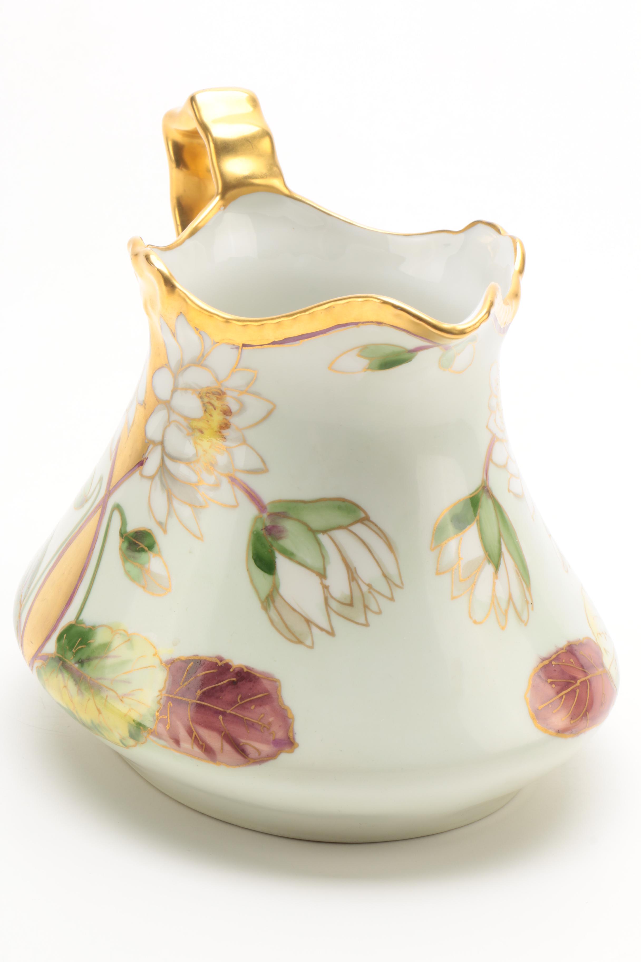 Antique Hobbyist Painted Coiffe Limoges Porcelain Pitcher