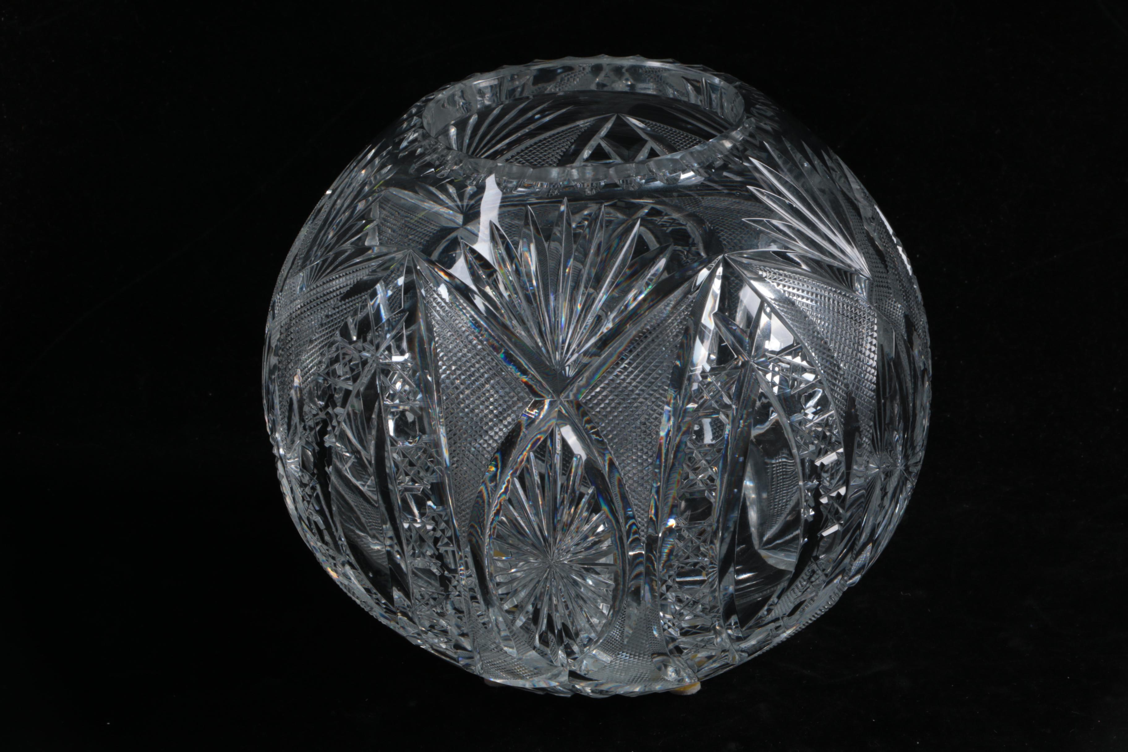 American Brilliant Style Cut Glass Rose Bowl and Vase