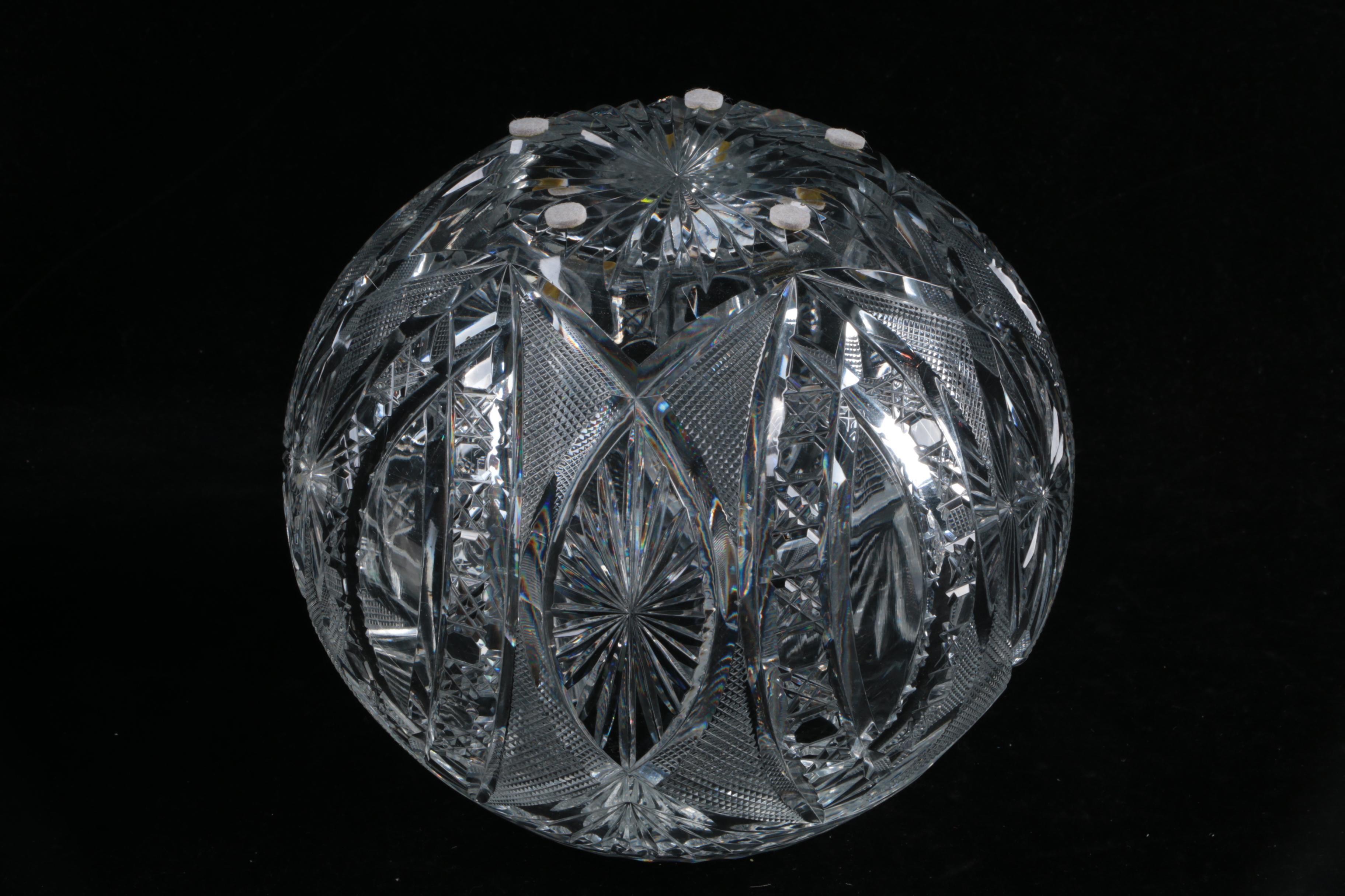 American Brilliant Style Cut Glass Rose Bowl and Vase