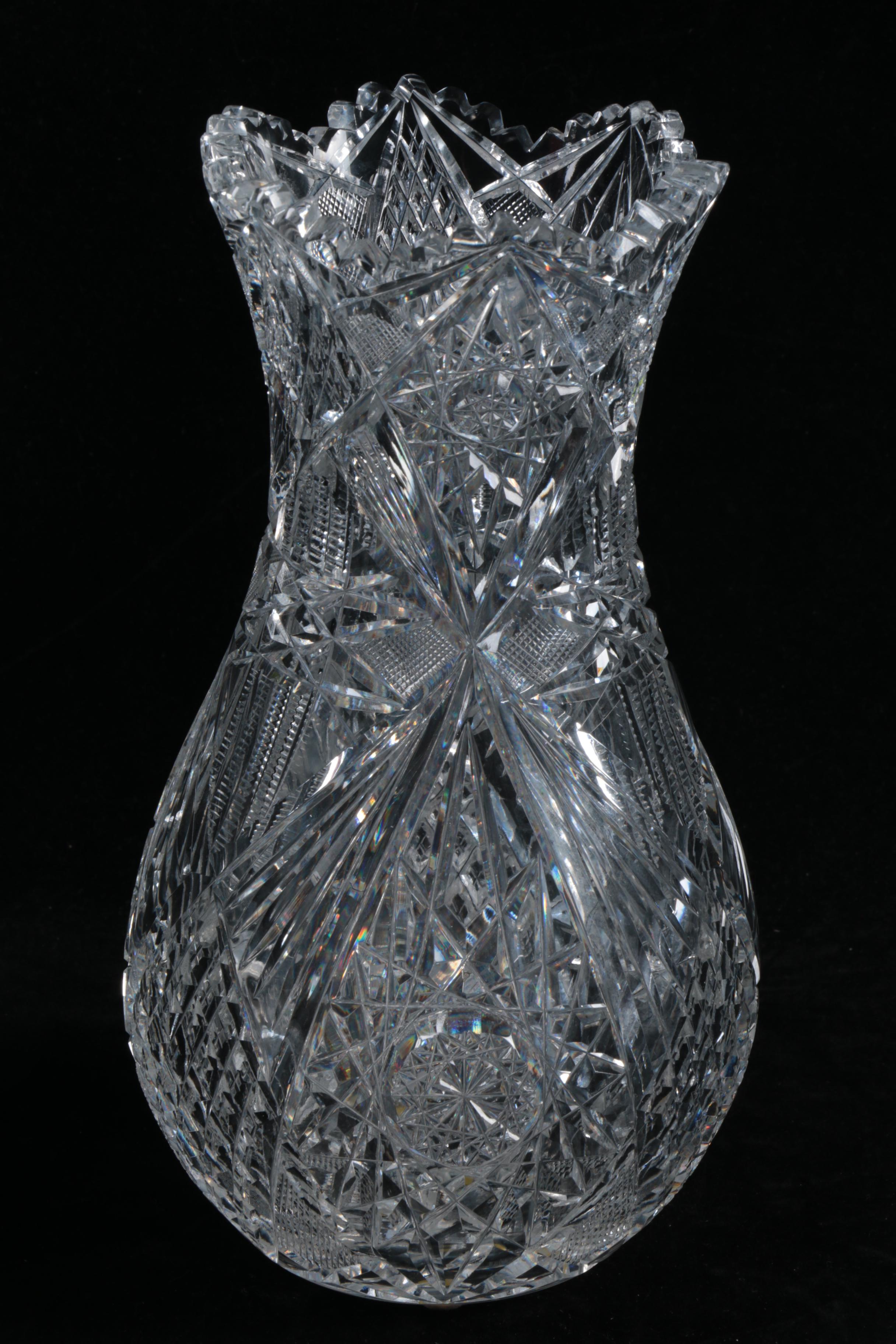 American Brilliant Style Cut Glass Rose Bowl and Vase