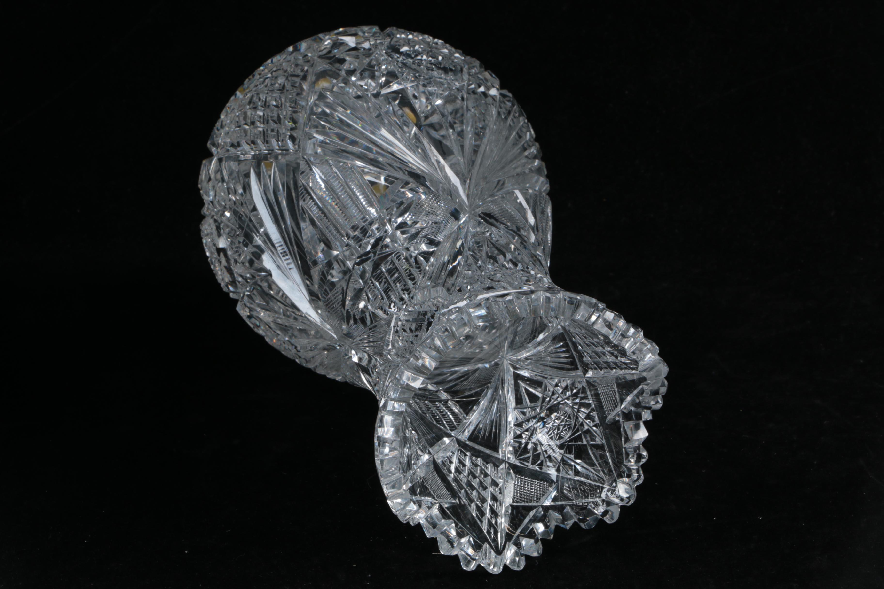 American Brilliant Style Cut Glass Rose Bowl and Vase