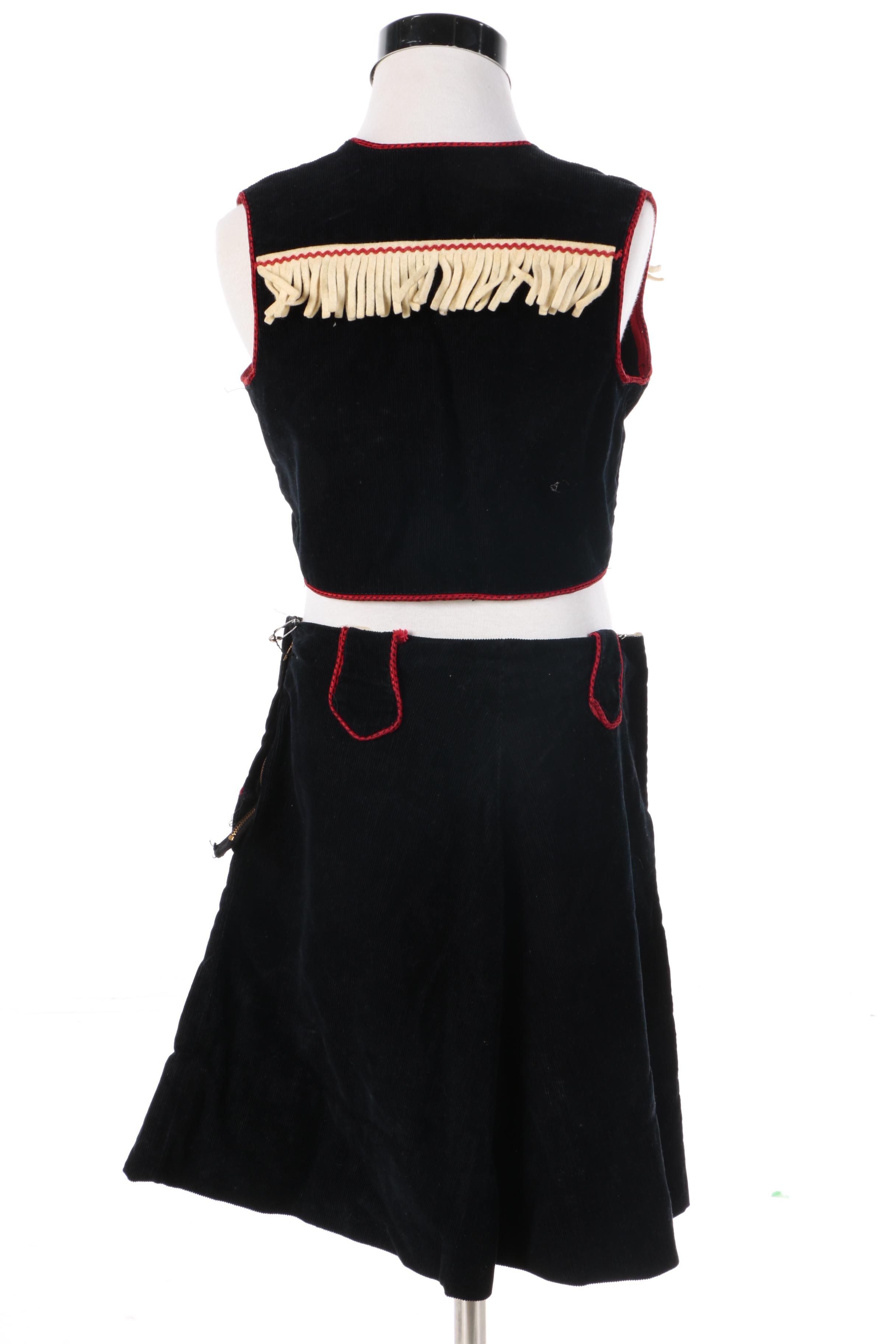 Girls' Vintage Pied Piper of Dallas Hopalong Cassidy Black Vest and Skirt Set