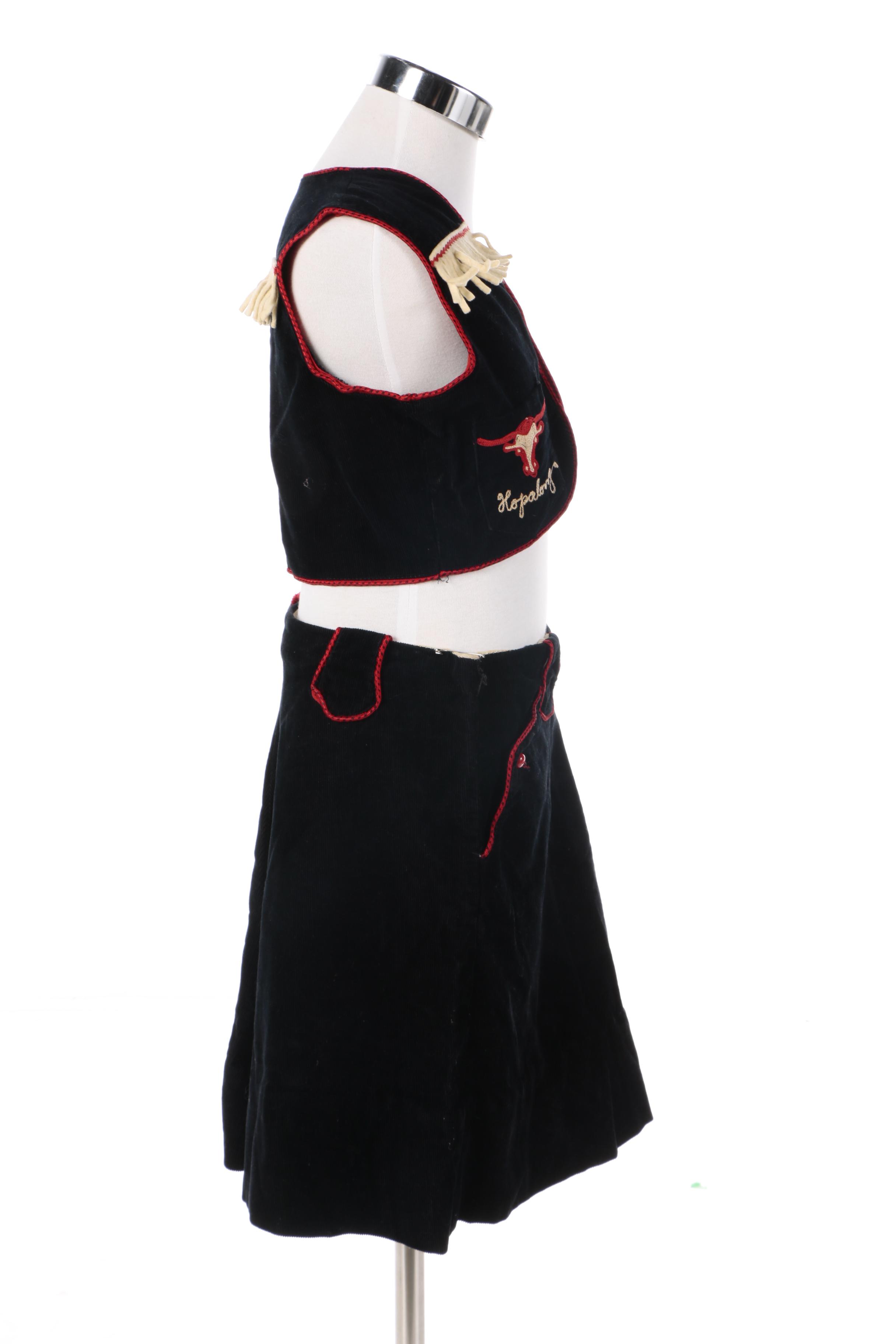 Girls' Vintage Pied Piper of Dallas Hopalong Cassidy Black Vest and Skirt Set