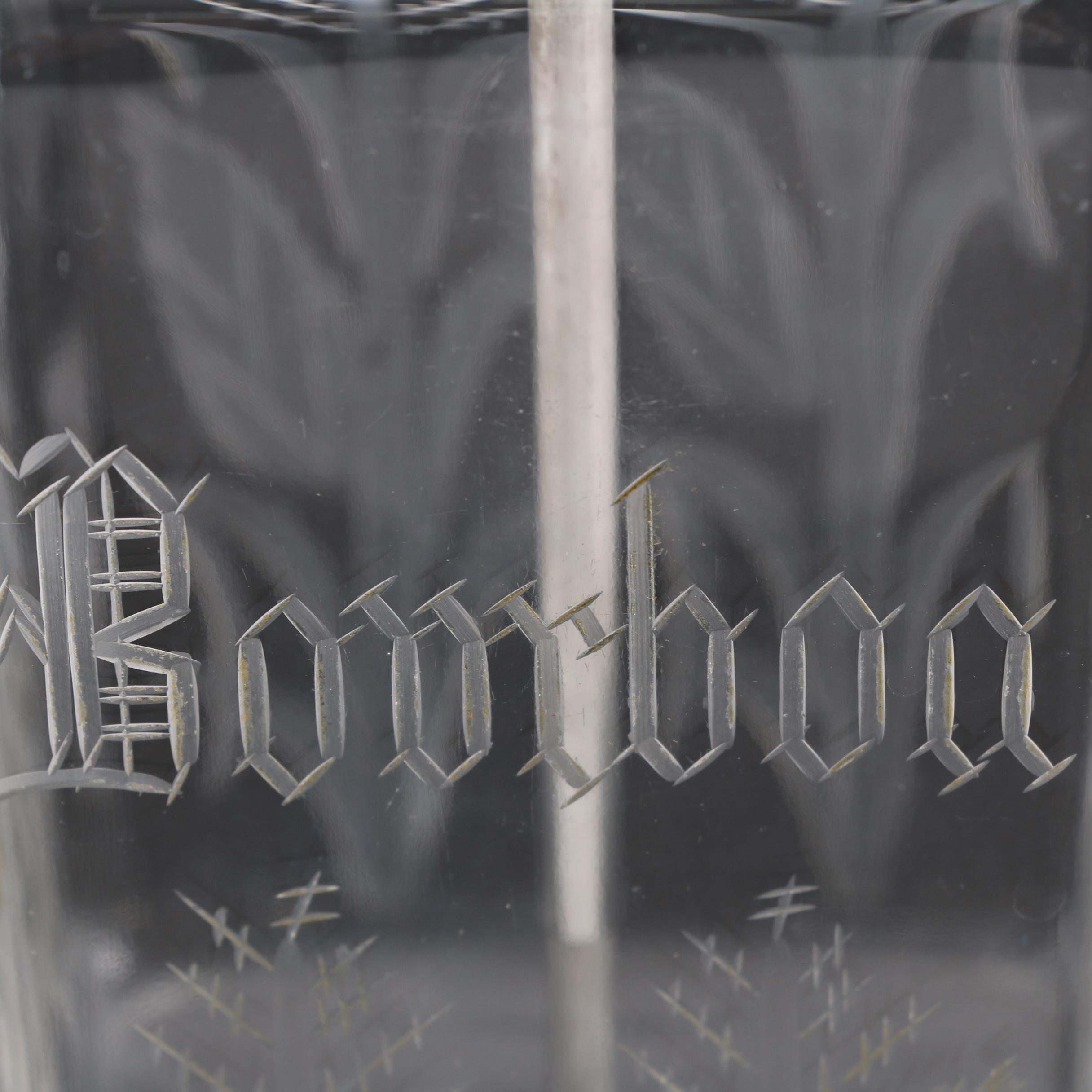 Mid Century Etched Glass Liquor Dispensers with Decanters and Tantalus