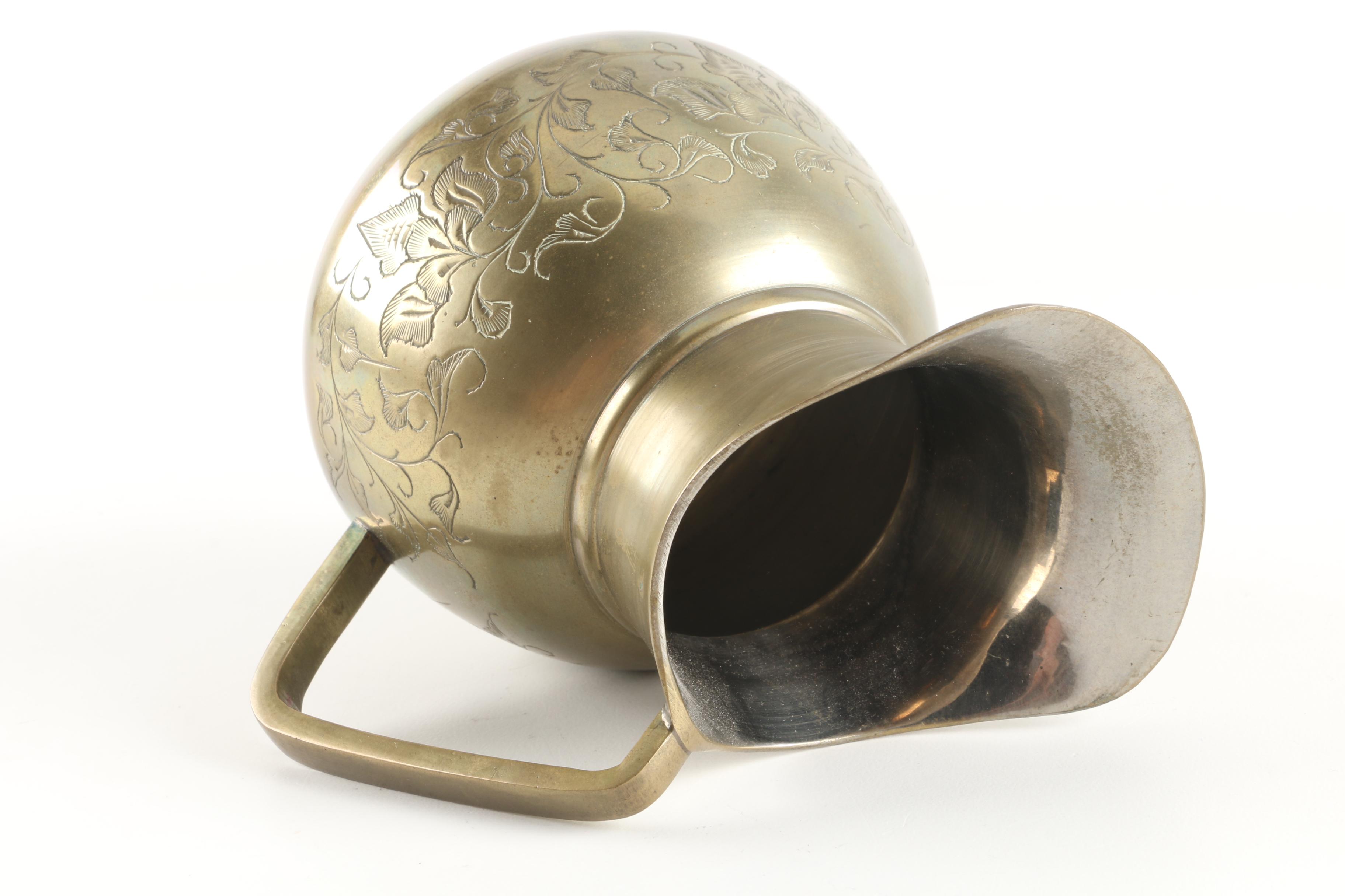 Vintage Etched Brass Pitcher