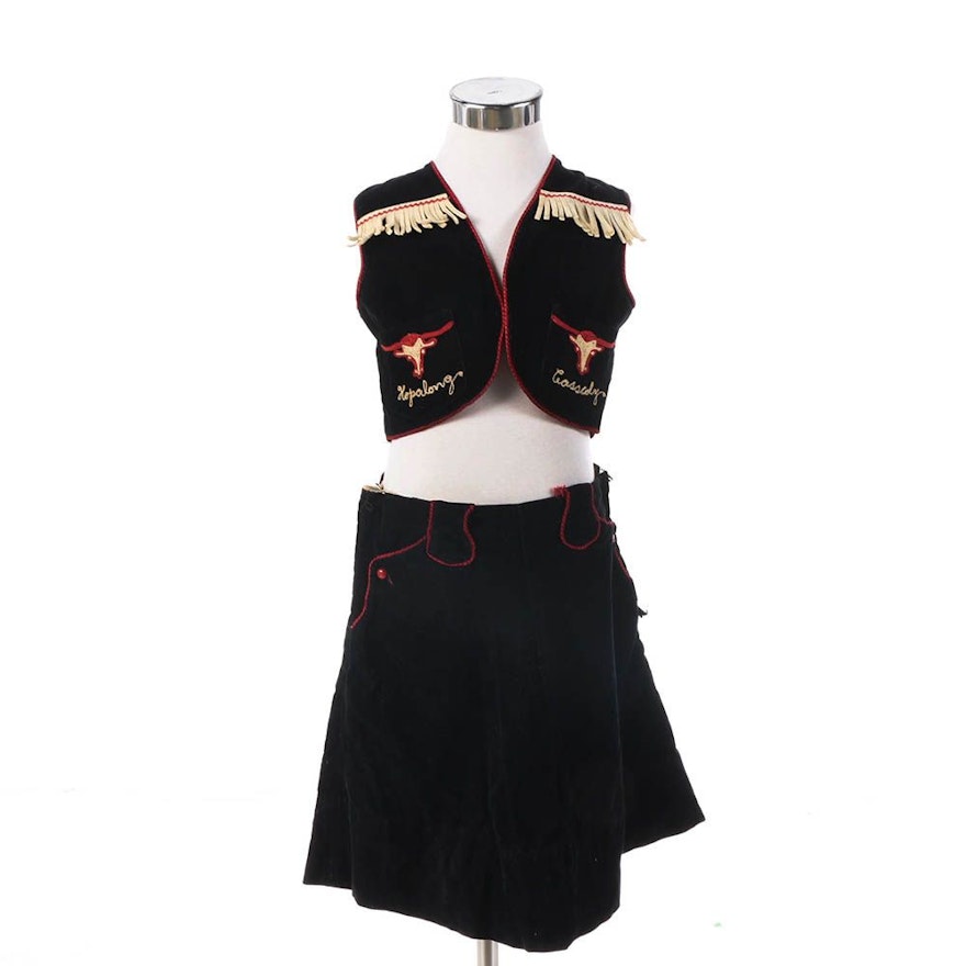 Girls' Vintage Pied Piper of Dallas Hopalong Cassidy Black Vest and Skirt Set