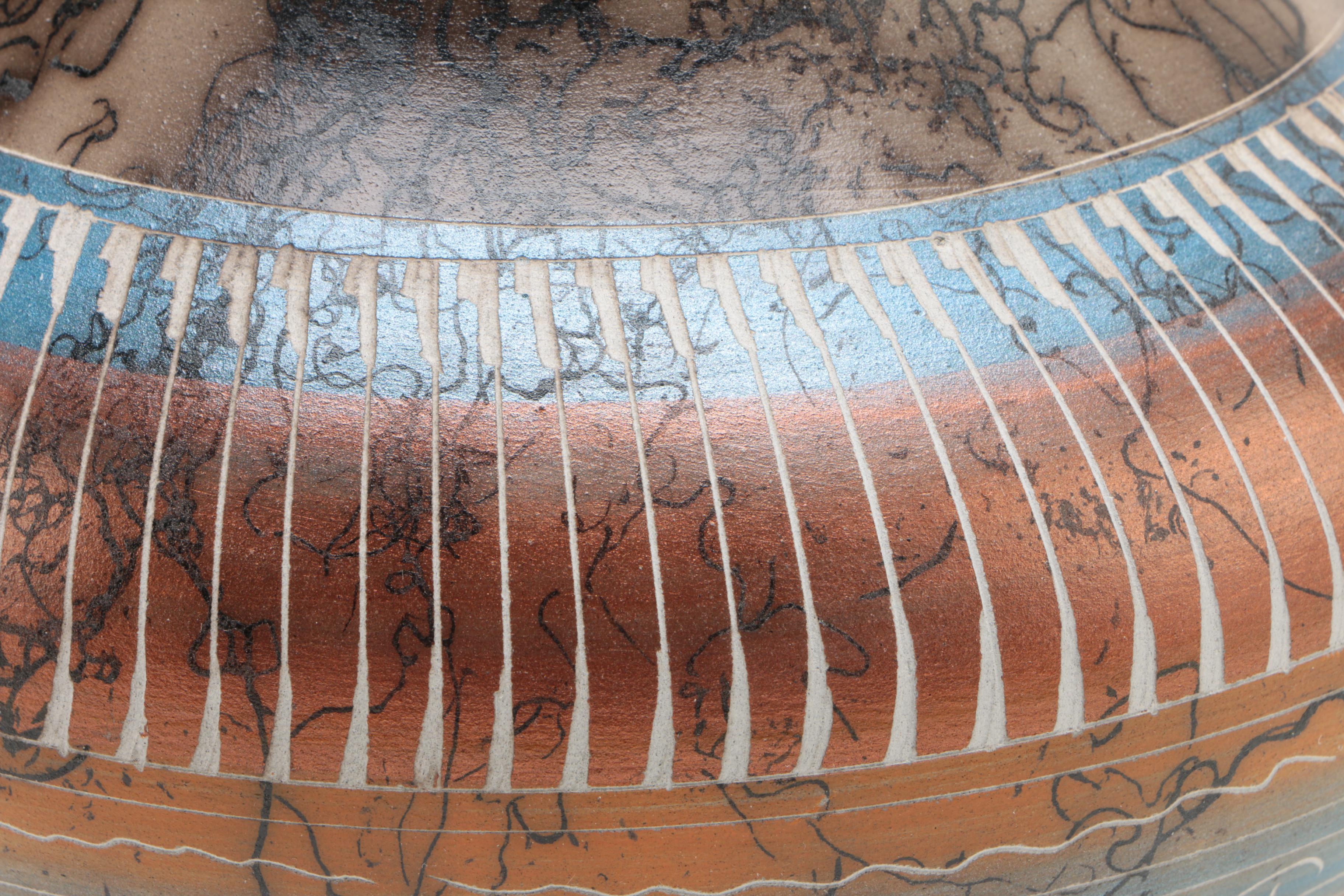 Signed Dina Willie Navajo Etched Horsehair Polychrome Vase