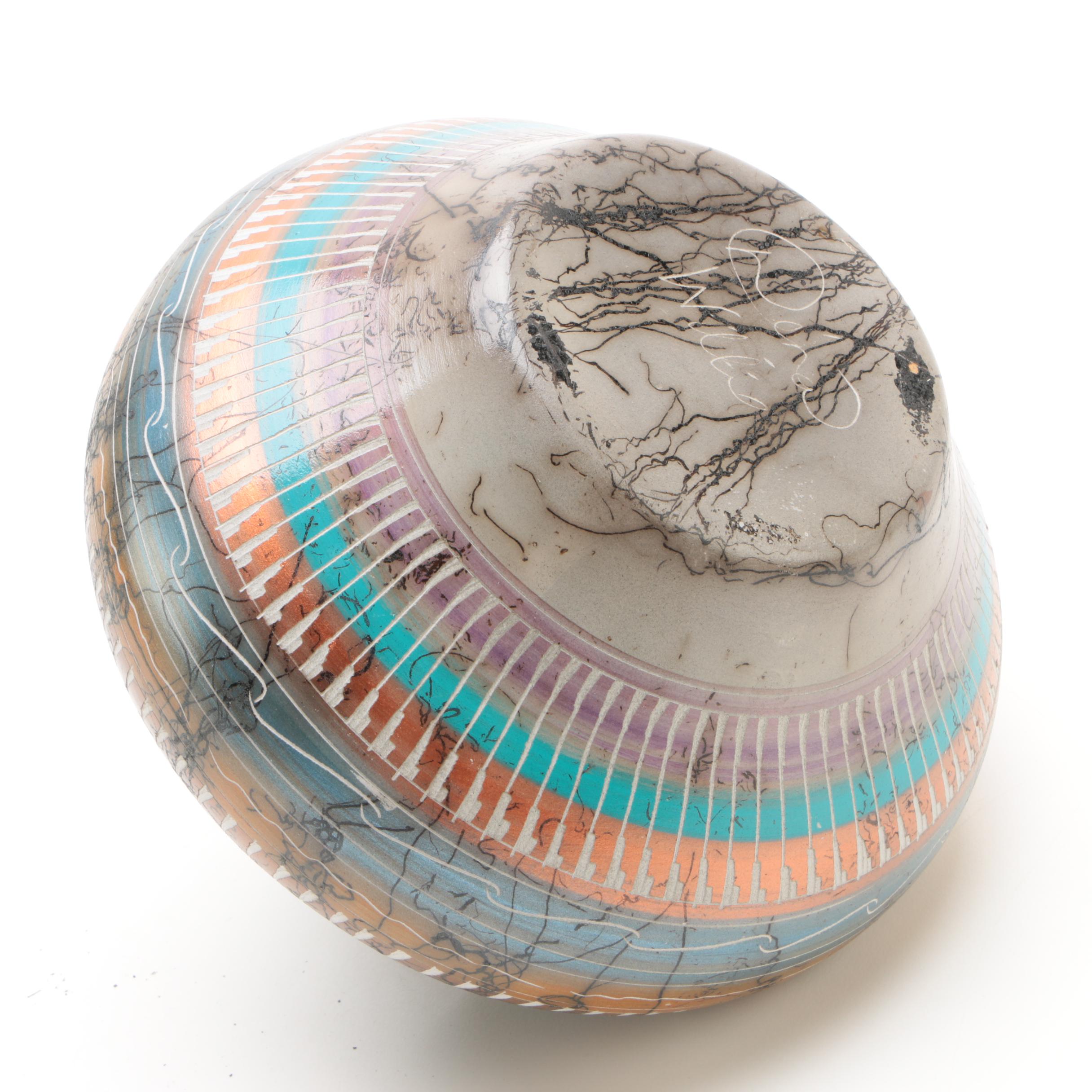 Signed Dina Willie Navajo Etched Horsehair Polychrome Vase