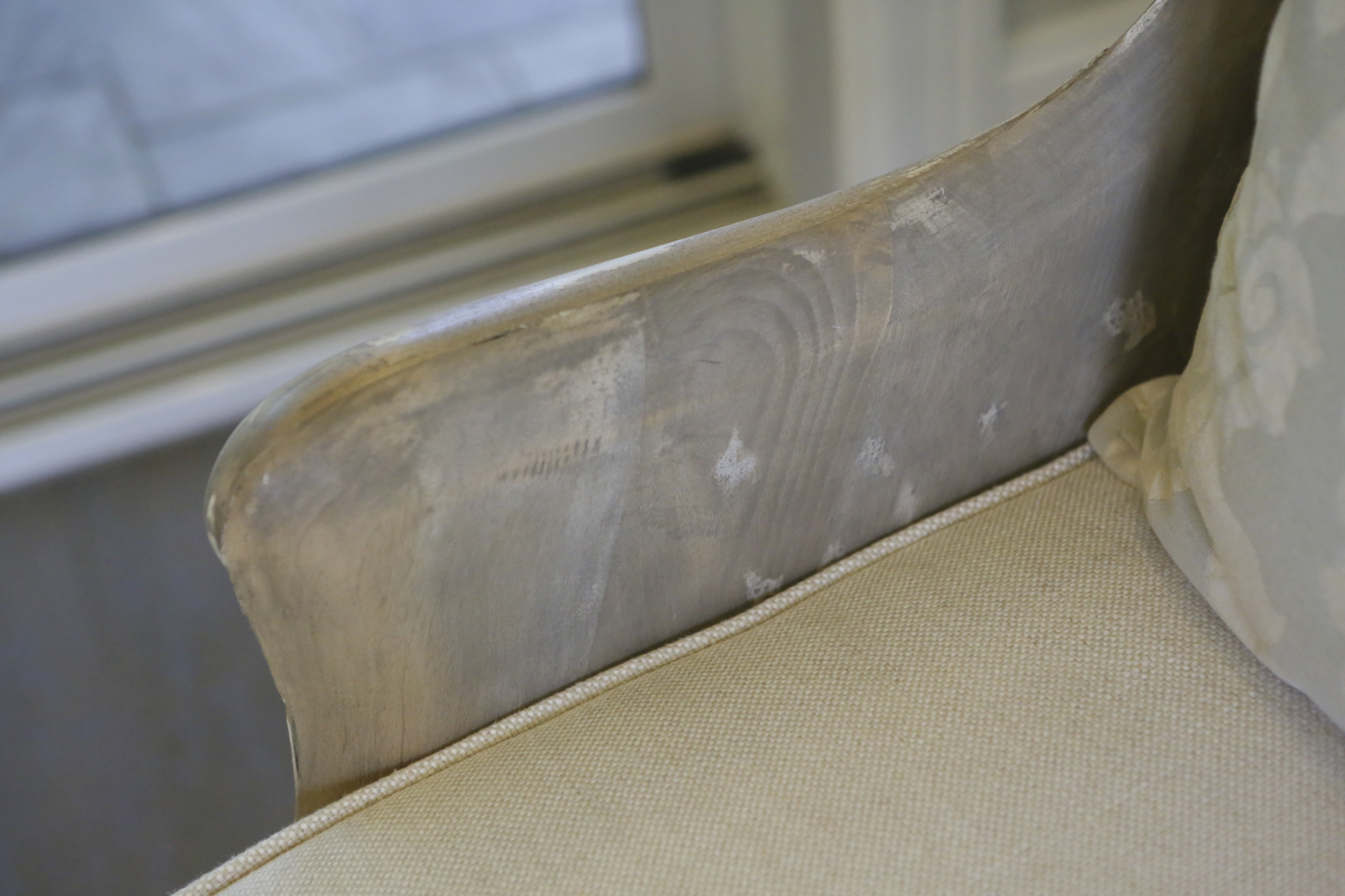 Intentionally Distressed Wood Wingback Chair with Cushions