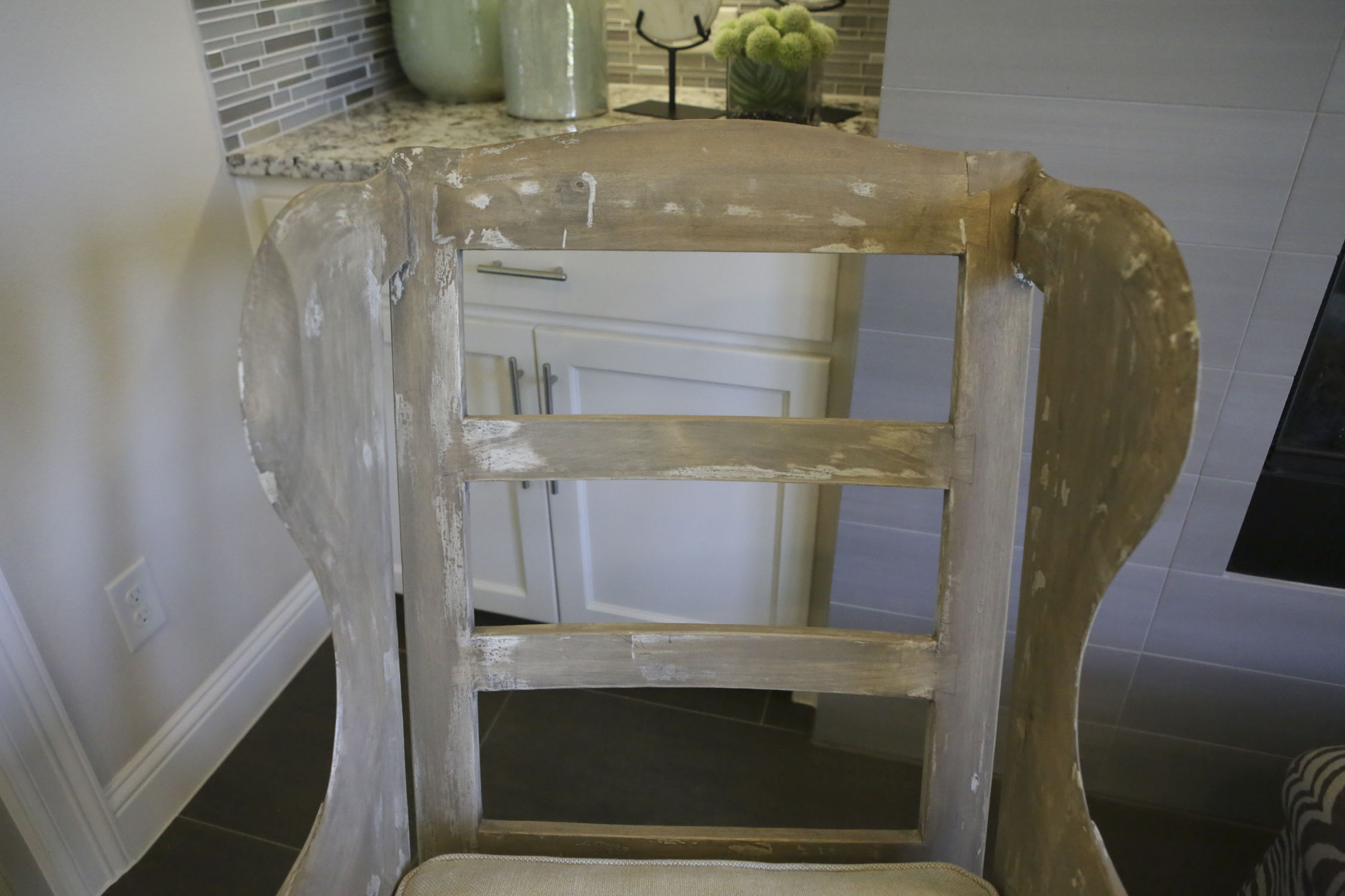 Intentionally Distressed Wood Wingback Chair with Cushions