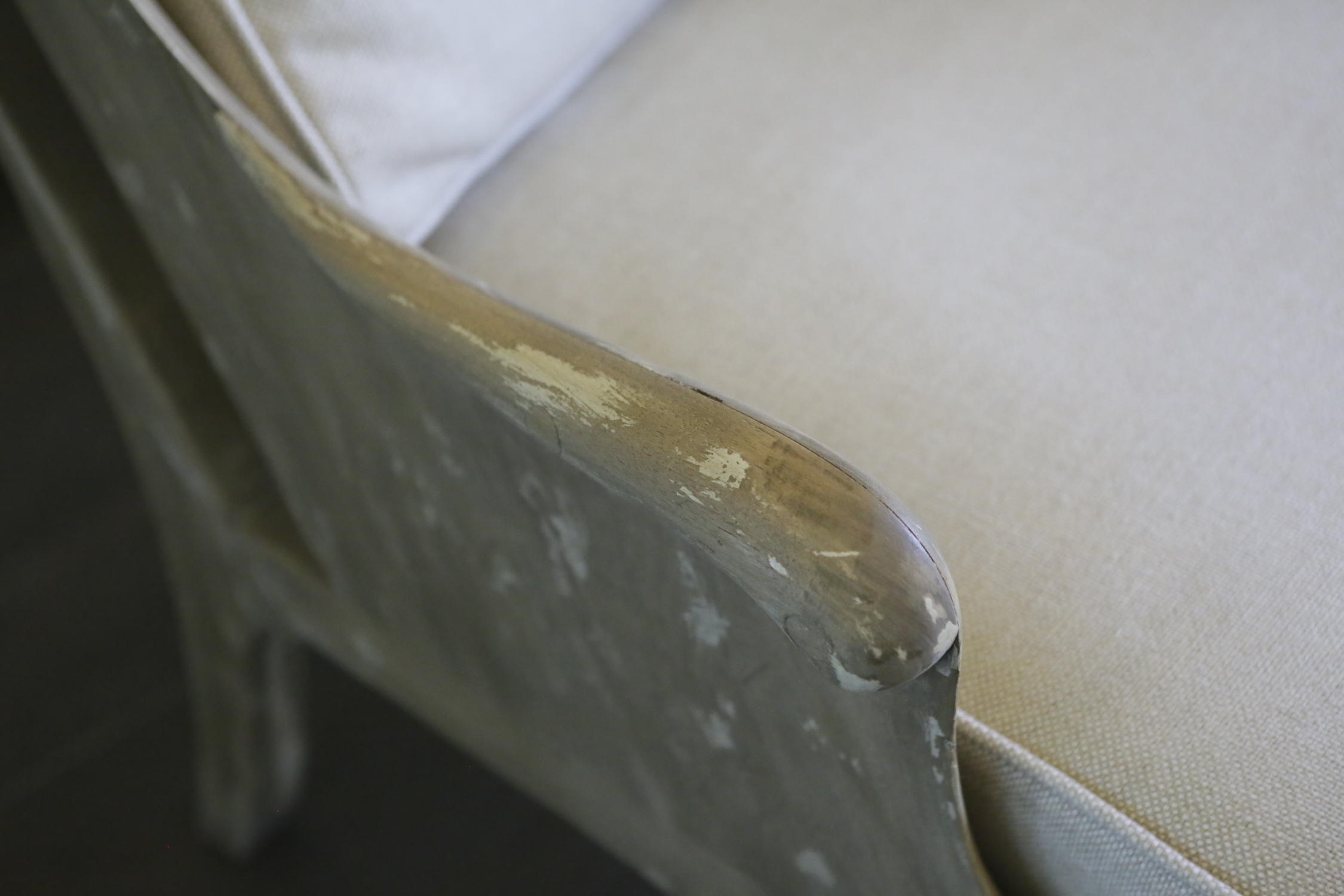 Intentionally Distressed Wood Wingback Chair with Cushions