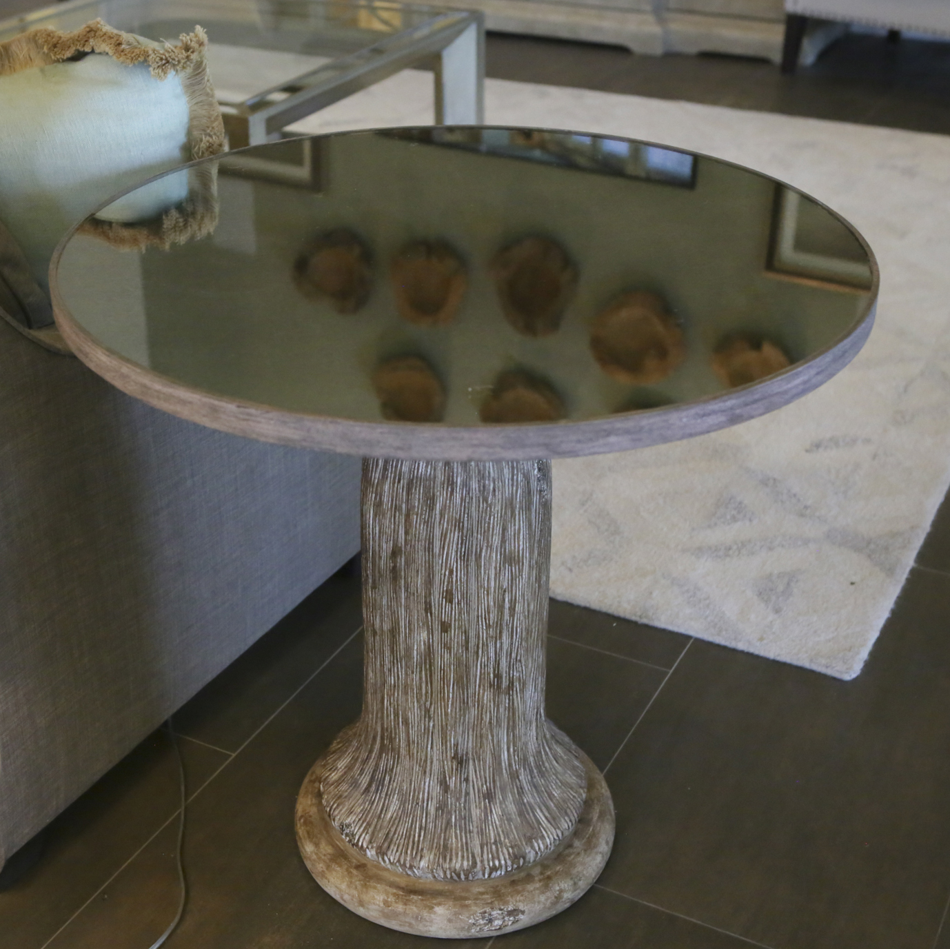 Mirror Top Round Accent Table