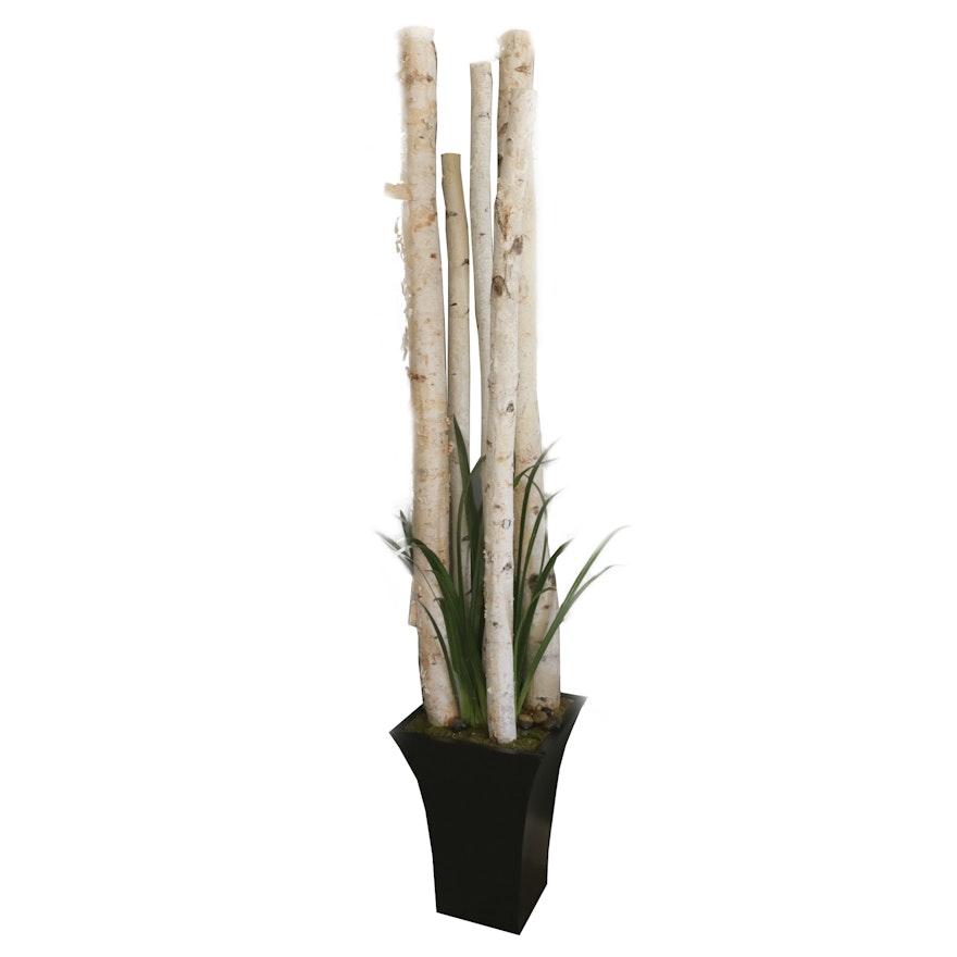 Faux Birch and Spider Plant Brown Tapered Pot