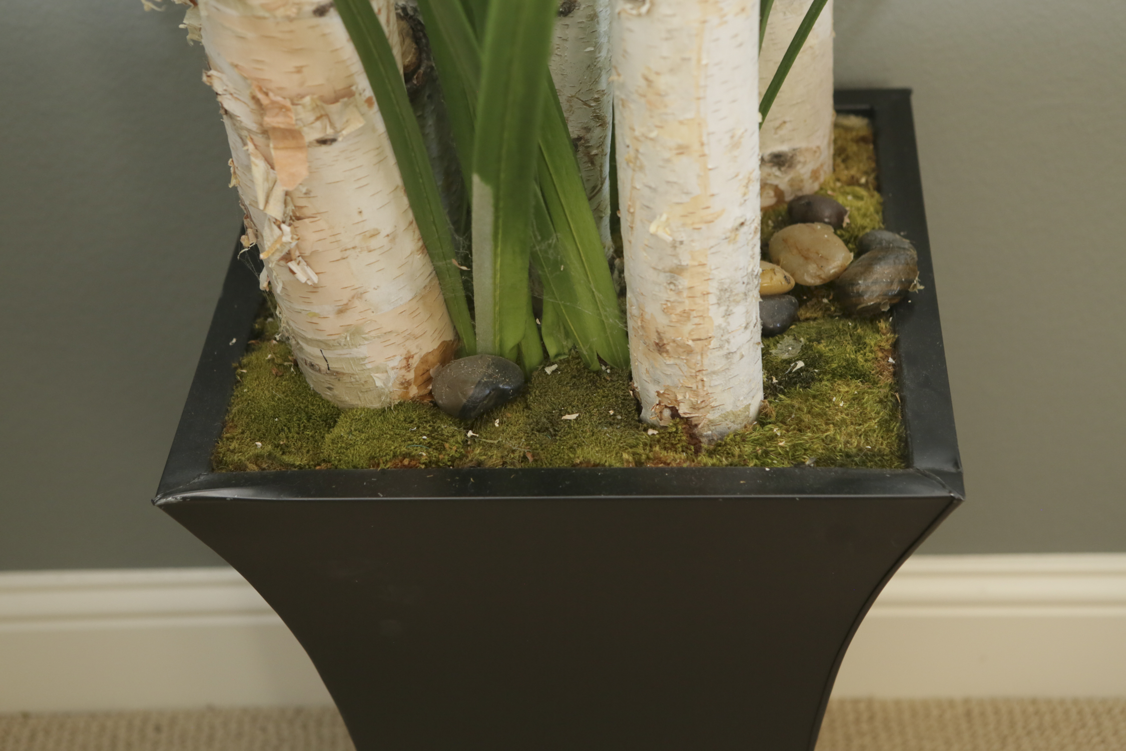 Faux Birch and Spider Plant Brown Tapered Pot