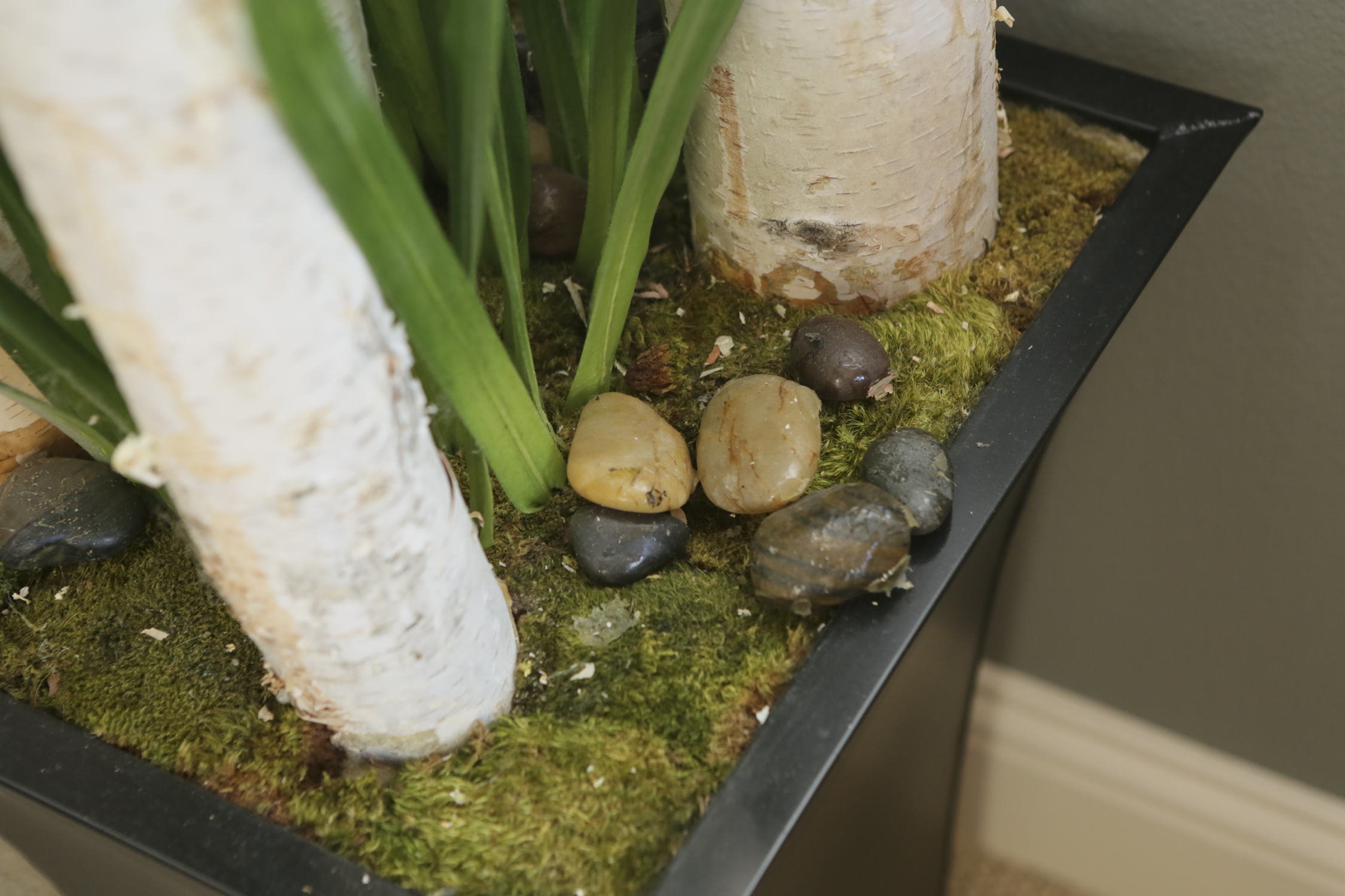 Faux Birch and Spider Plant Brown Tapered Pot