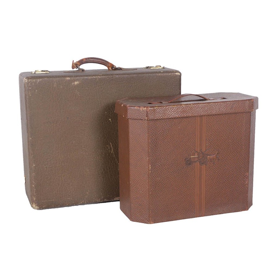 Vintage Suitcase and Dobbs Fifth Avenue Leather Travel Hat Box