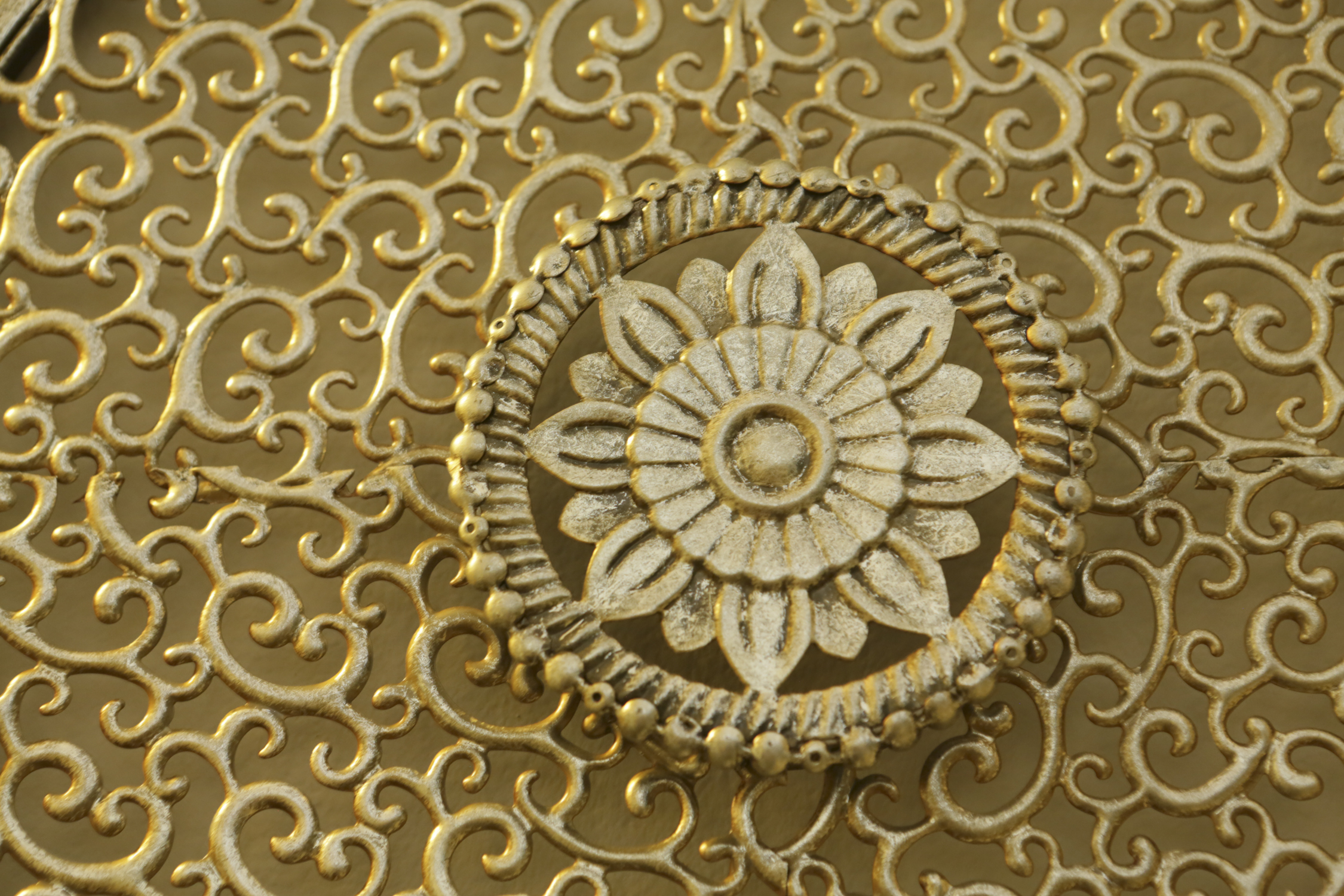 Round Gold Tone Openwork Scroll and Rosette Designed Wall Hangings