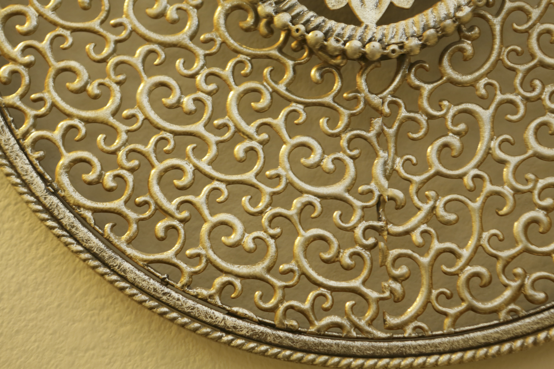Round Gold Tone Openwork Scroll and Rosette Designed Wall Hangings