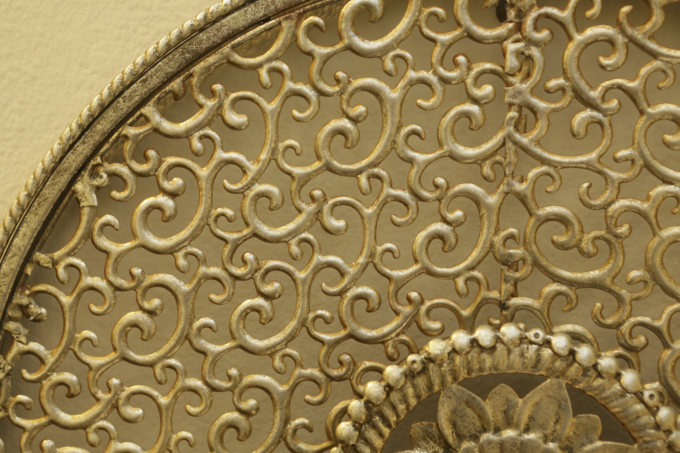 Round Gold Tone Openwork Scroll and Rosette Designed Wall Hangings