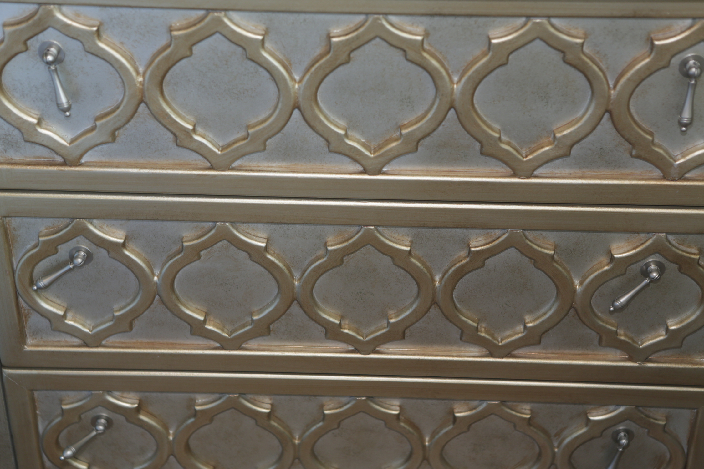 Jacobean Revival Inspired Silver and Gold Finished Chest of Drawers