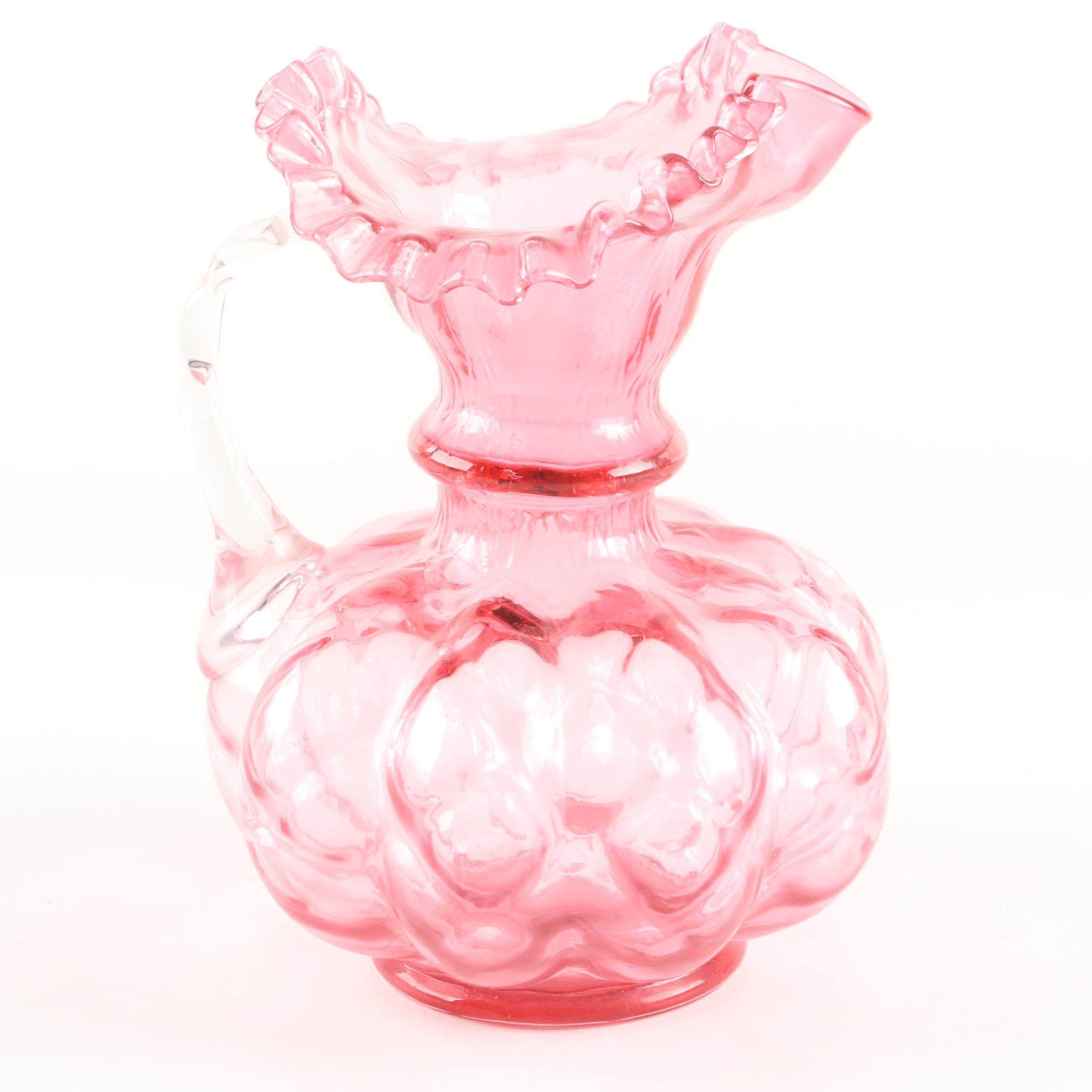 Fenton Style Pink Glass Pitcher