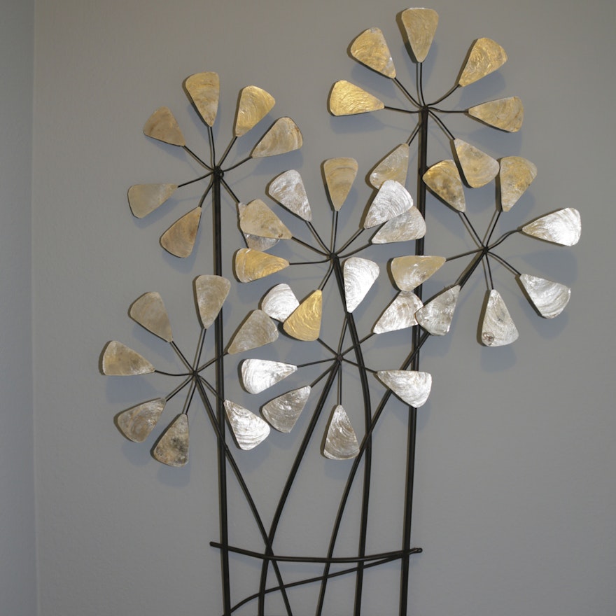 Abstract Dandelion Metal and Shell Wall Hanging