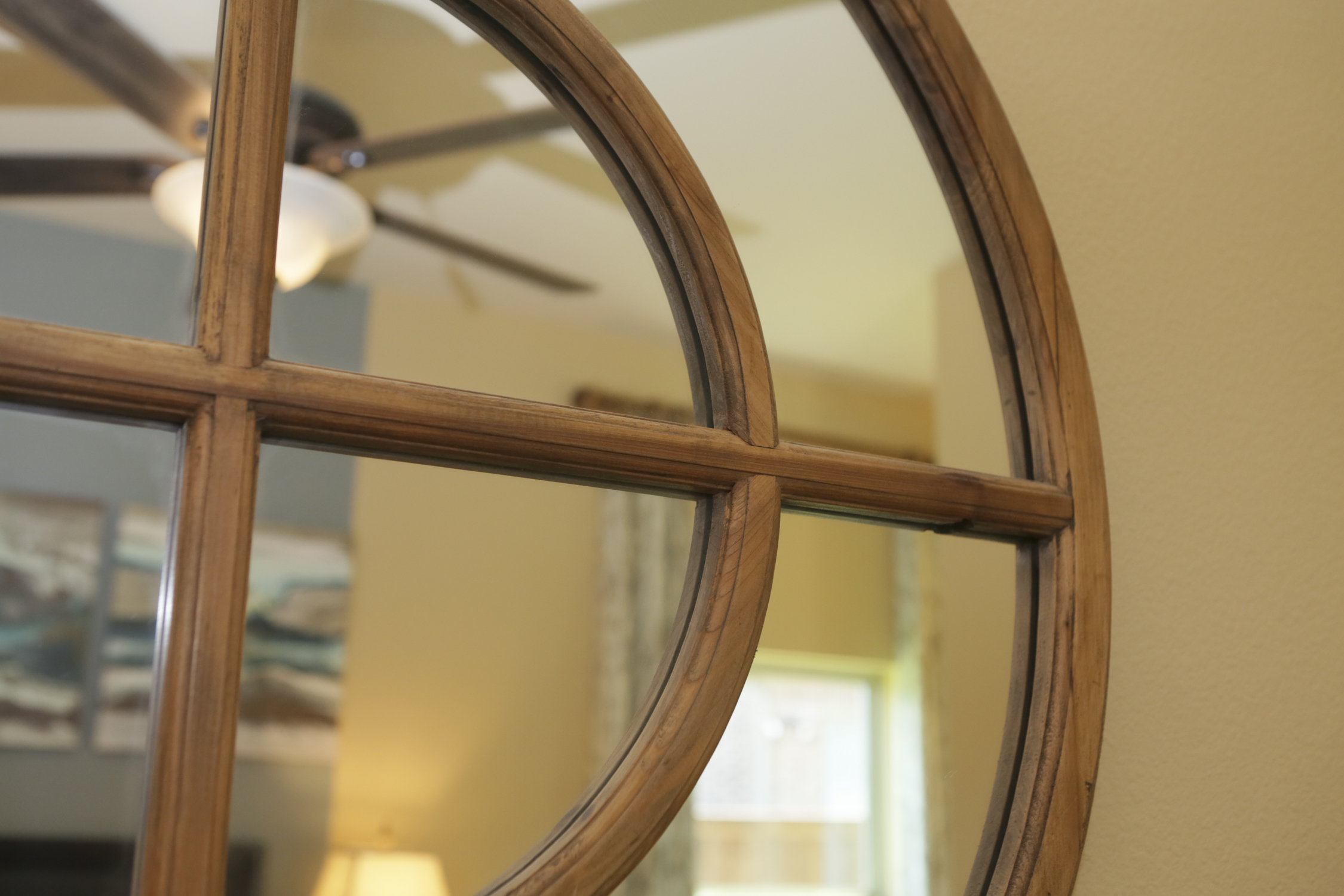 Contemporary Round Double Wooden Framed Wall Mirror