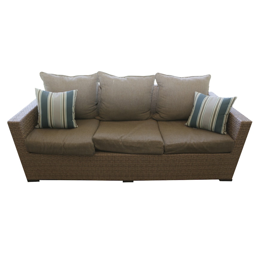Synthetic Wicker Patio Sofa with Cushions