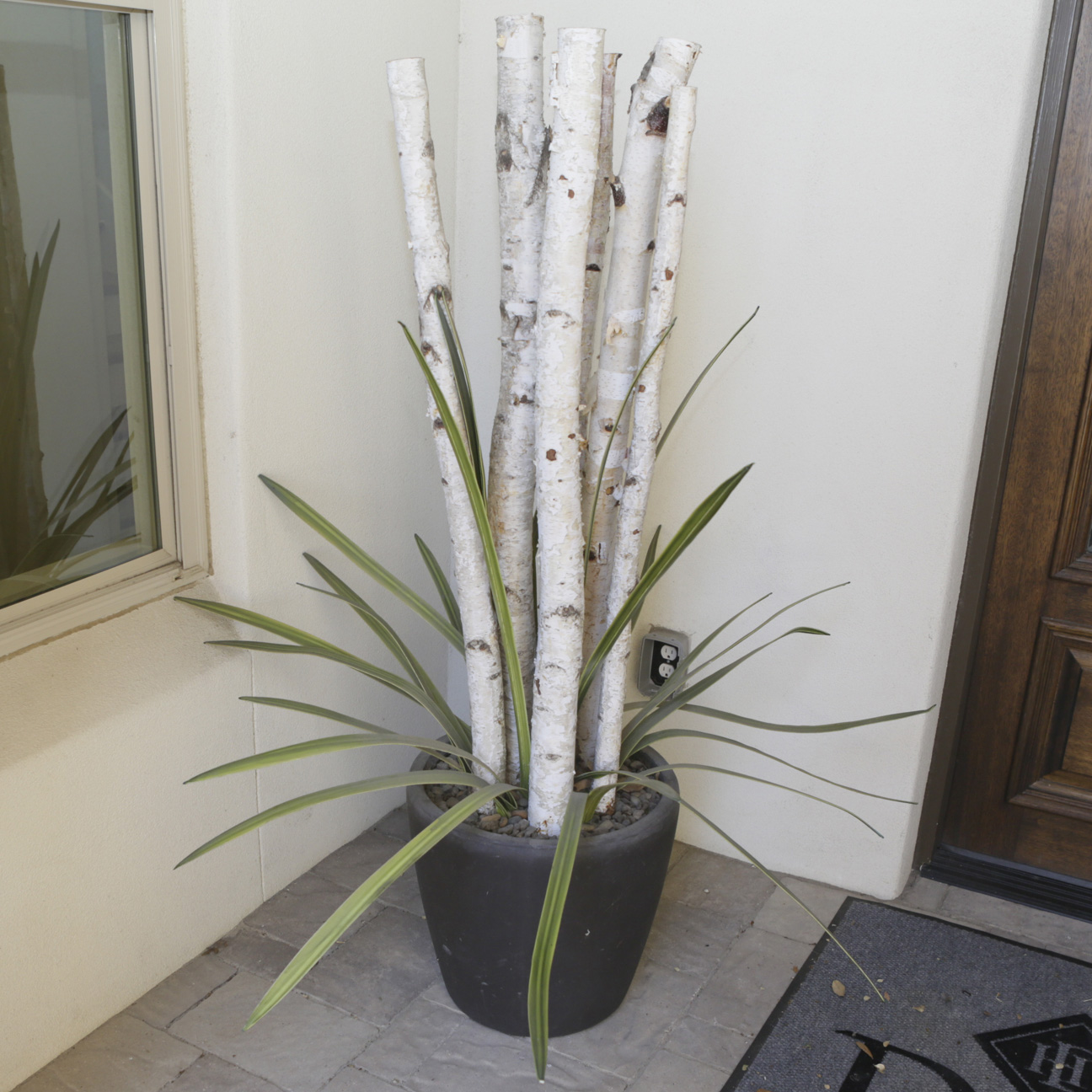 Artificial White Burch and Foliage Planter
