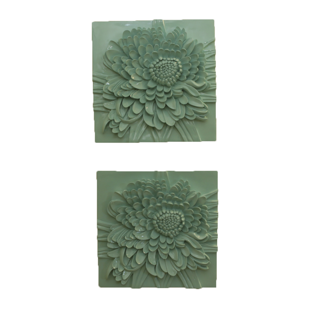 Raised Chrysanthemum Aqua Colored Resin Wall Hangings