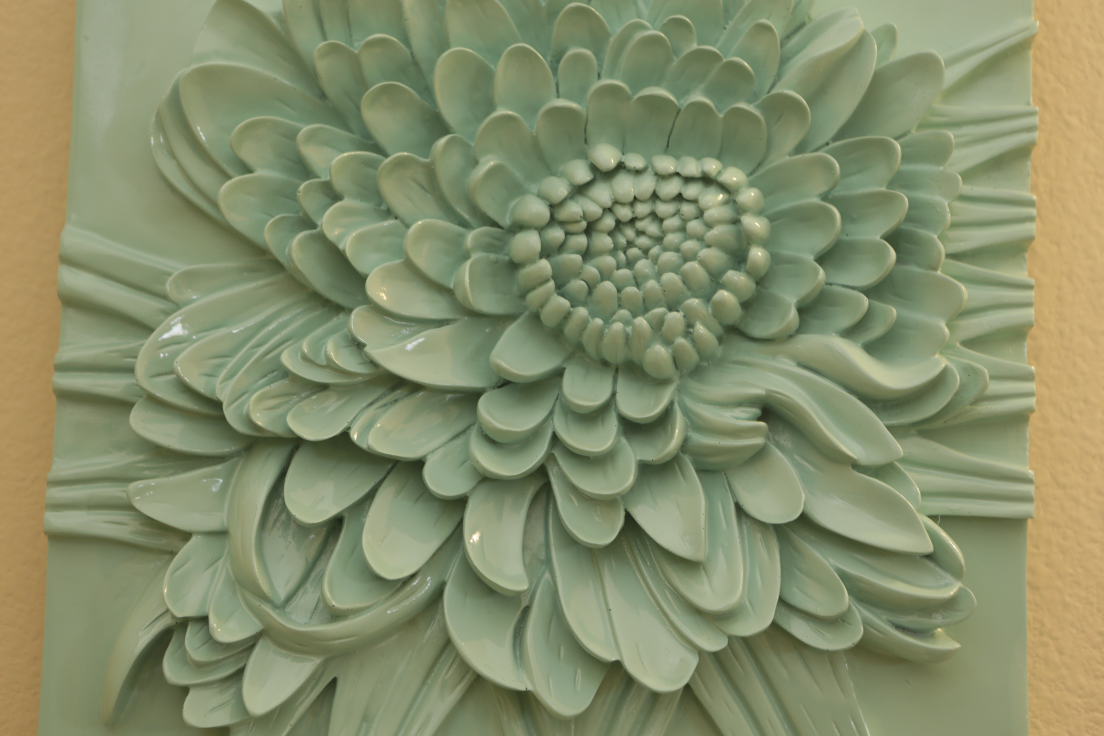 Raised Chrysanthemum Aqua Colored Resin Wall Hangings