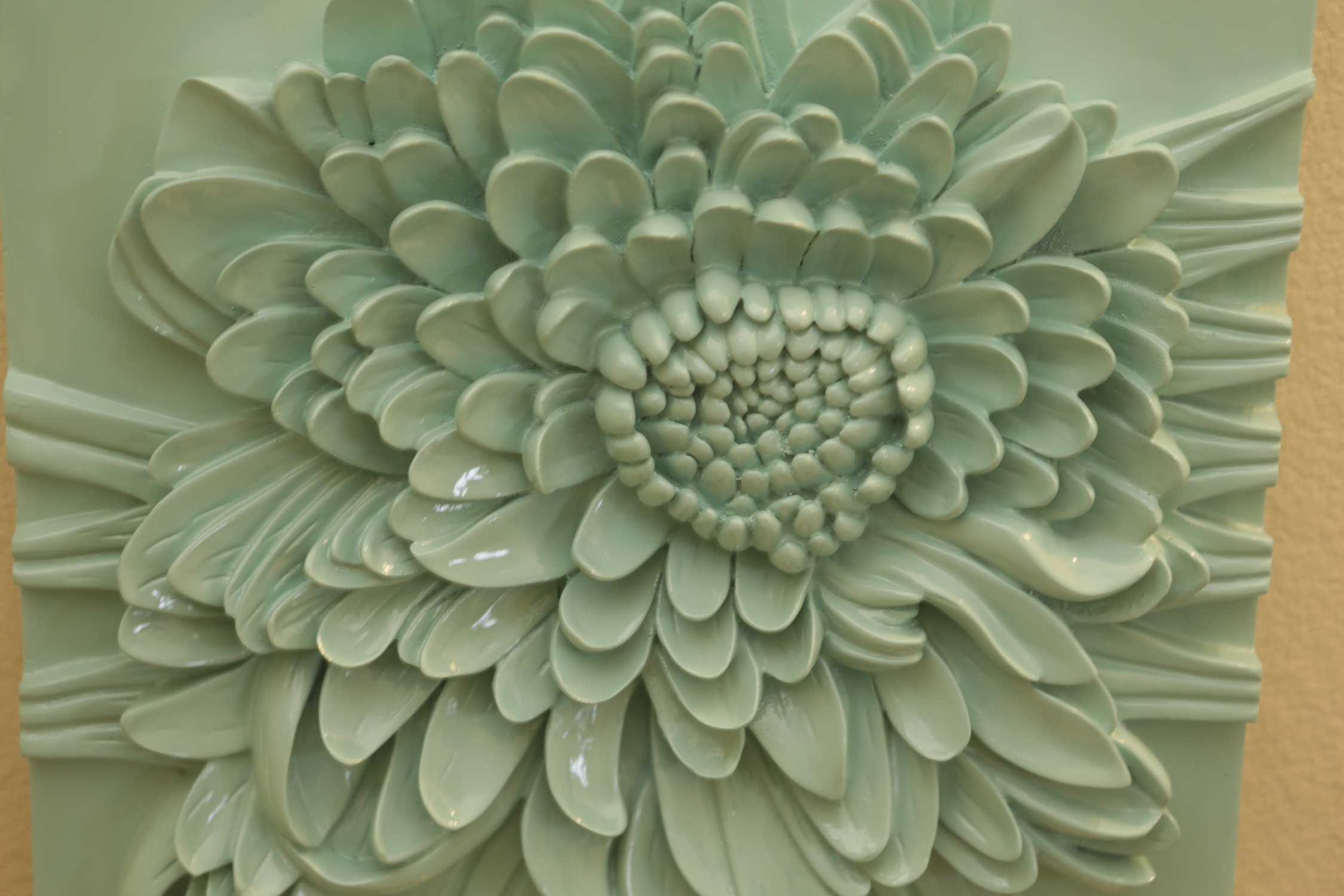 Raised Chrysanthemum Aqua Colored Resin Wall Hangings
