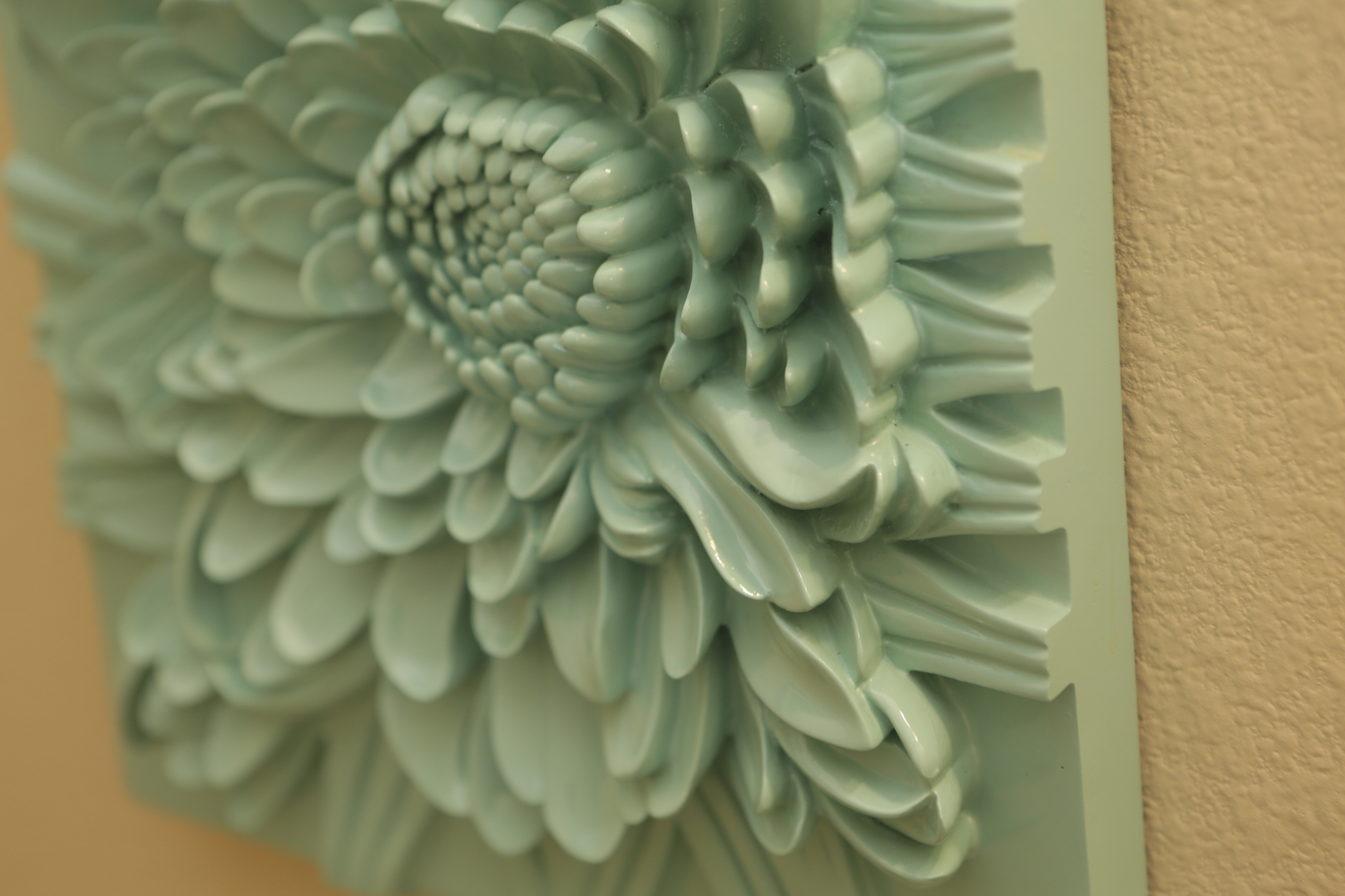 Raised Chrysanthemum Aqua Colored Resin Wall Hangings