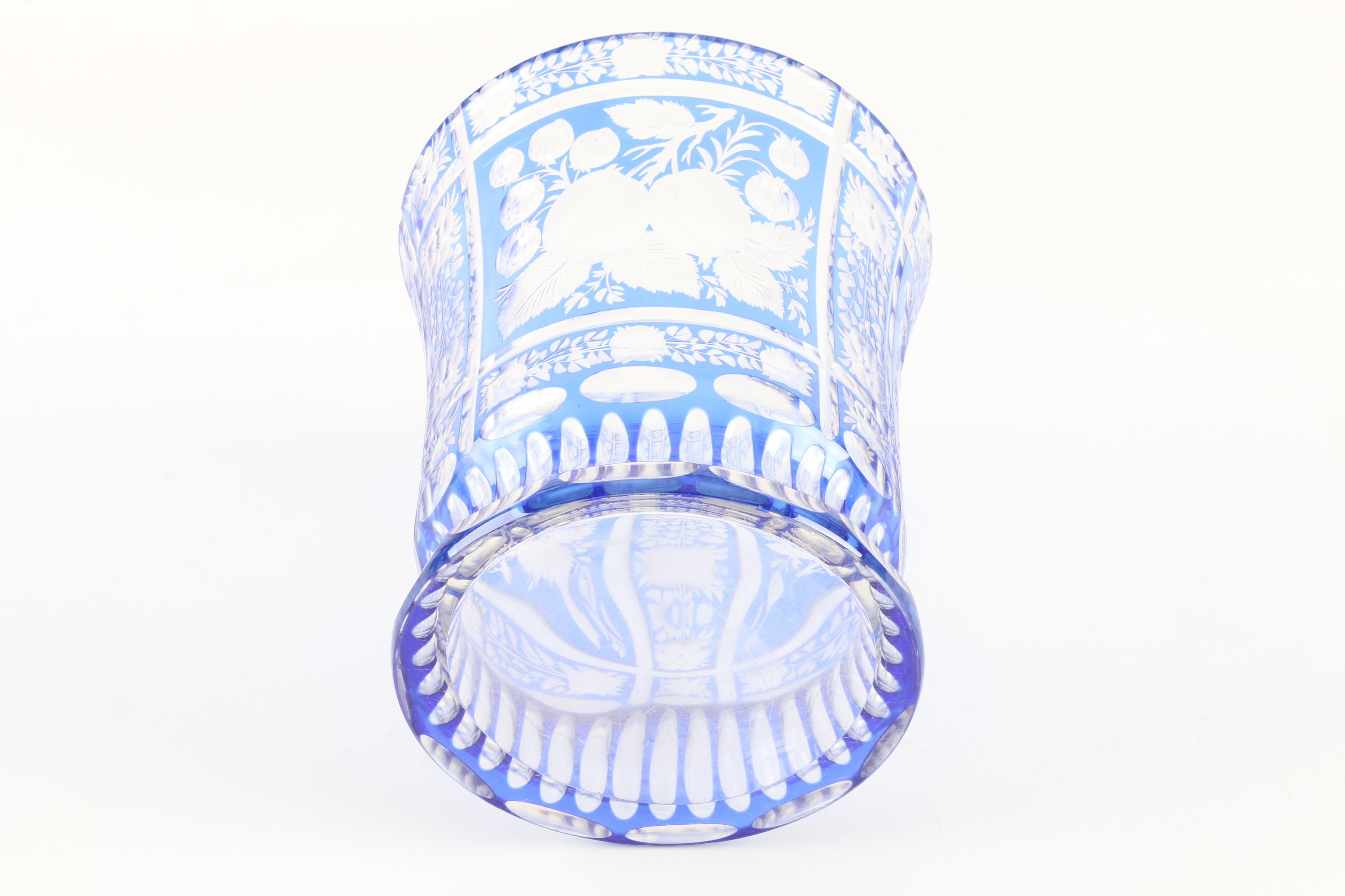 Bohemian Blue Flashed Cut to Clear Crystal Vase