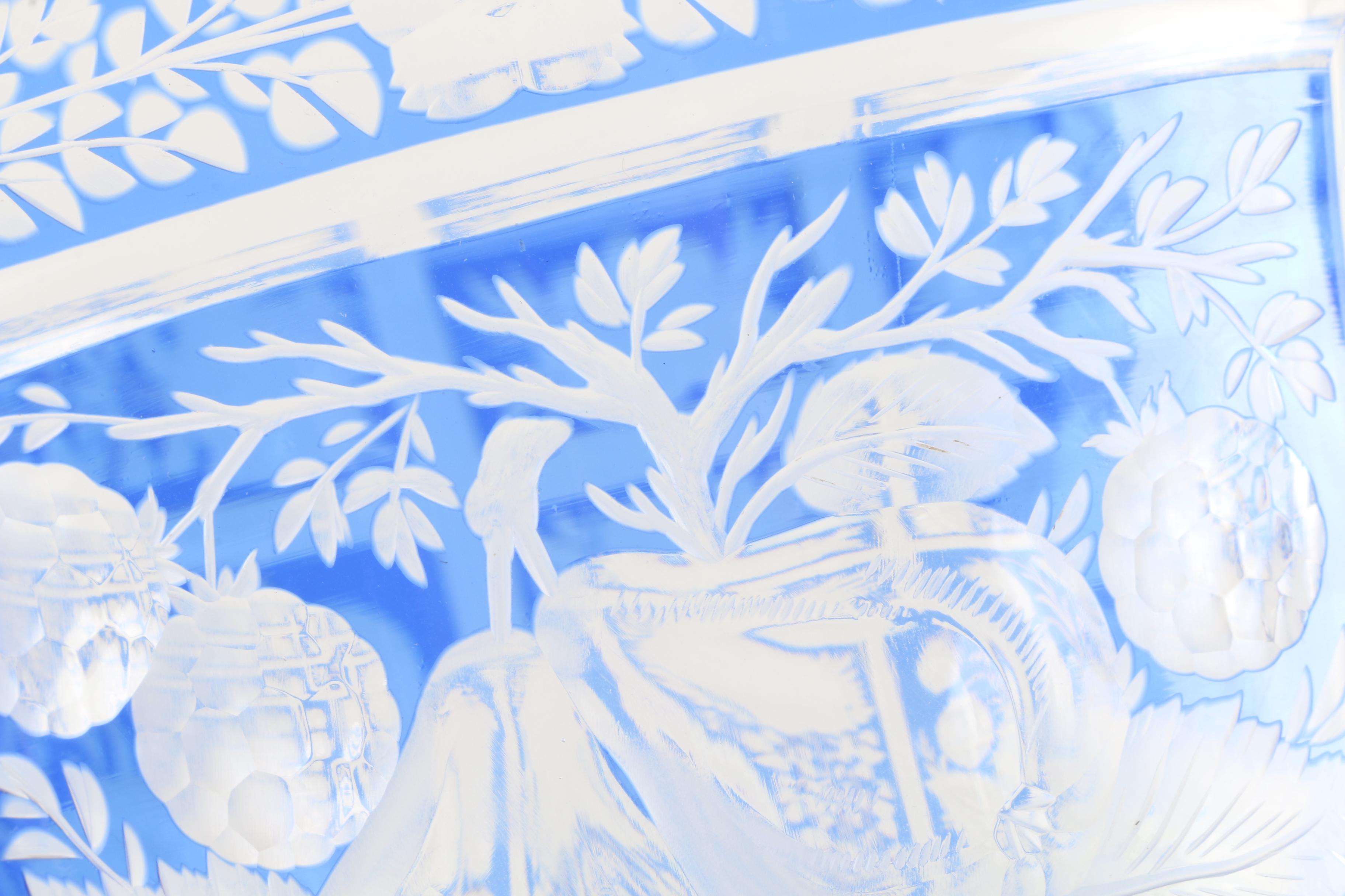 Bohemian Blue Flashed Cut to Clear Crystal Vase