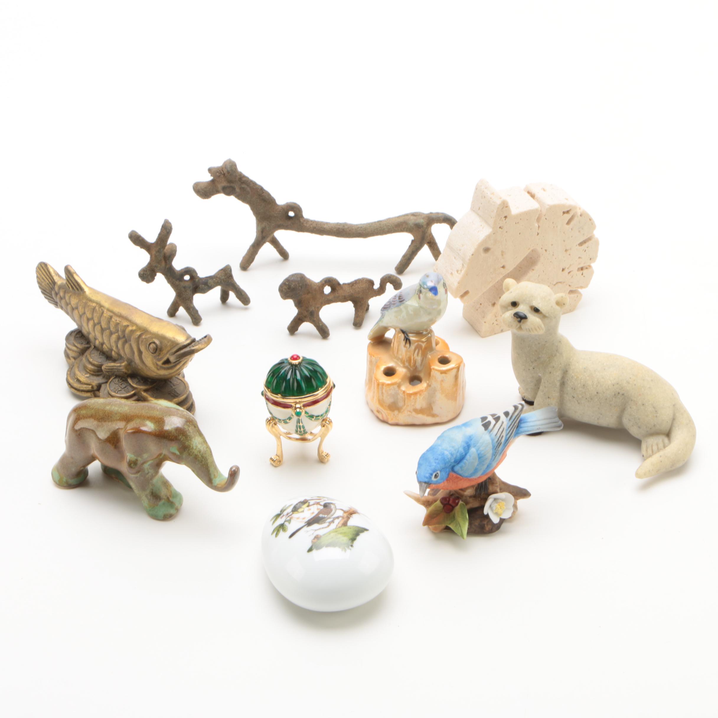 Animal Themed Decor Including Herend Hand-Painted "Rothschild Bird" Egg