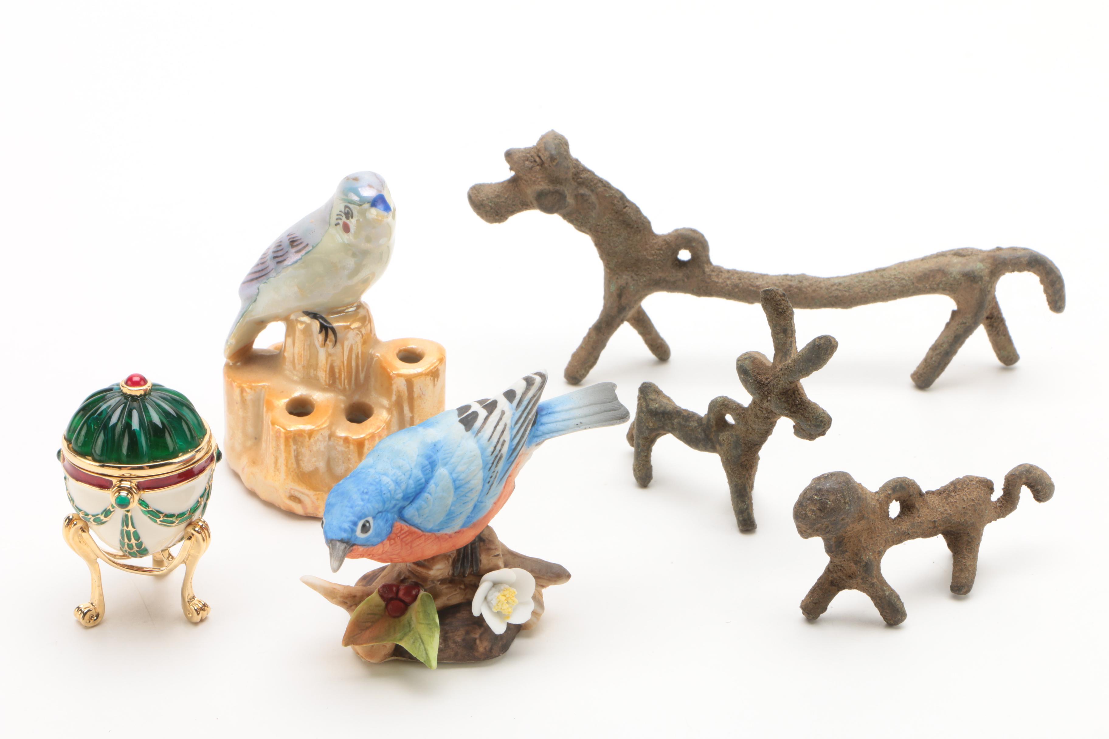 Animal Themed Decor Including Herend Hand-Painted "Rothschild Bird" Egg