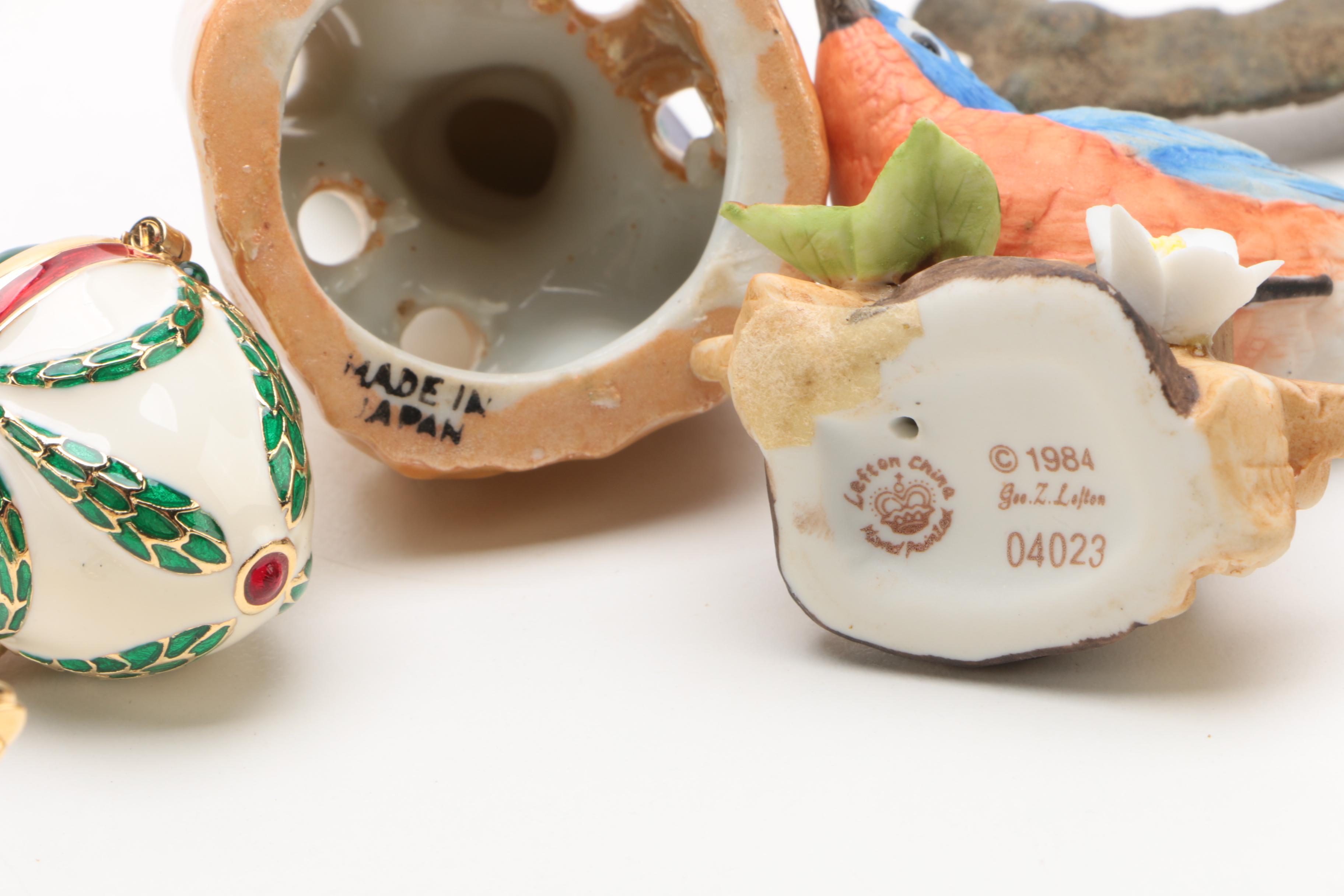 Animal Themed Decor Including Herend Hand-Painted "Rothschild Bird" Egg