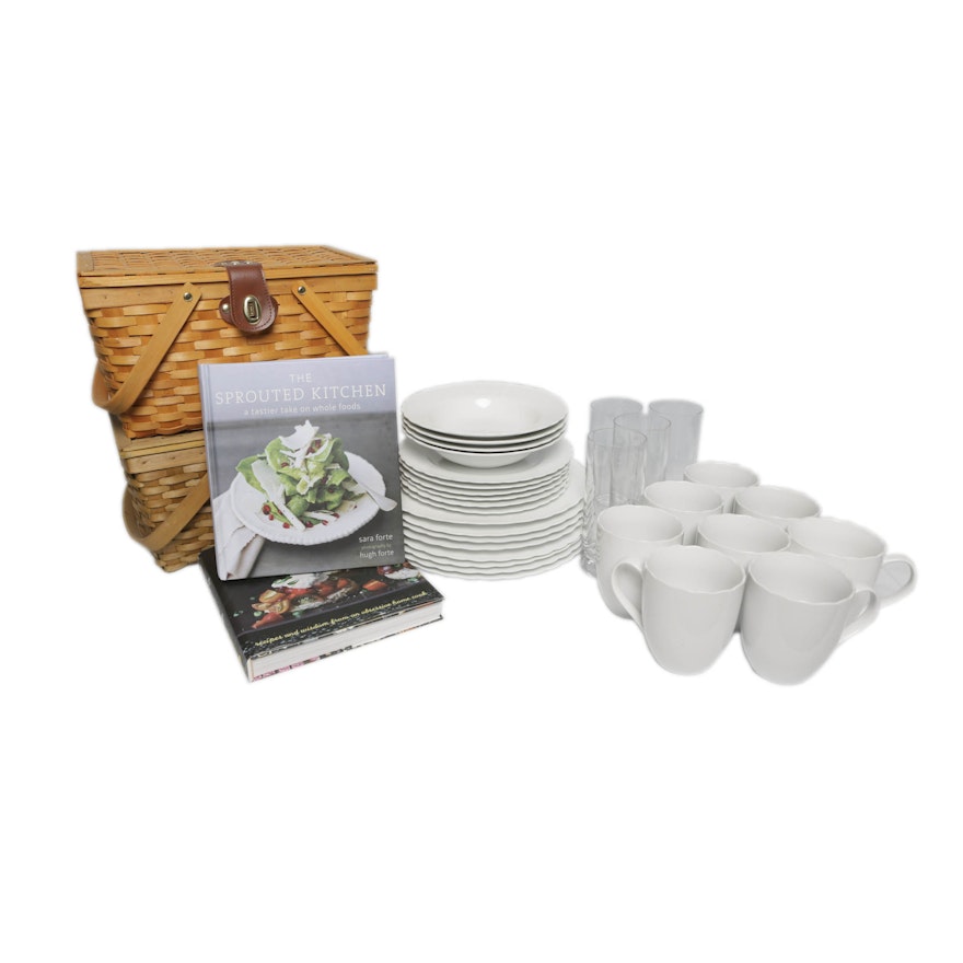 Picnic Baskets with Francois et Mimi Dinnerware and Cookbooks
