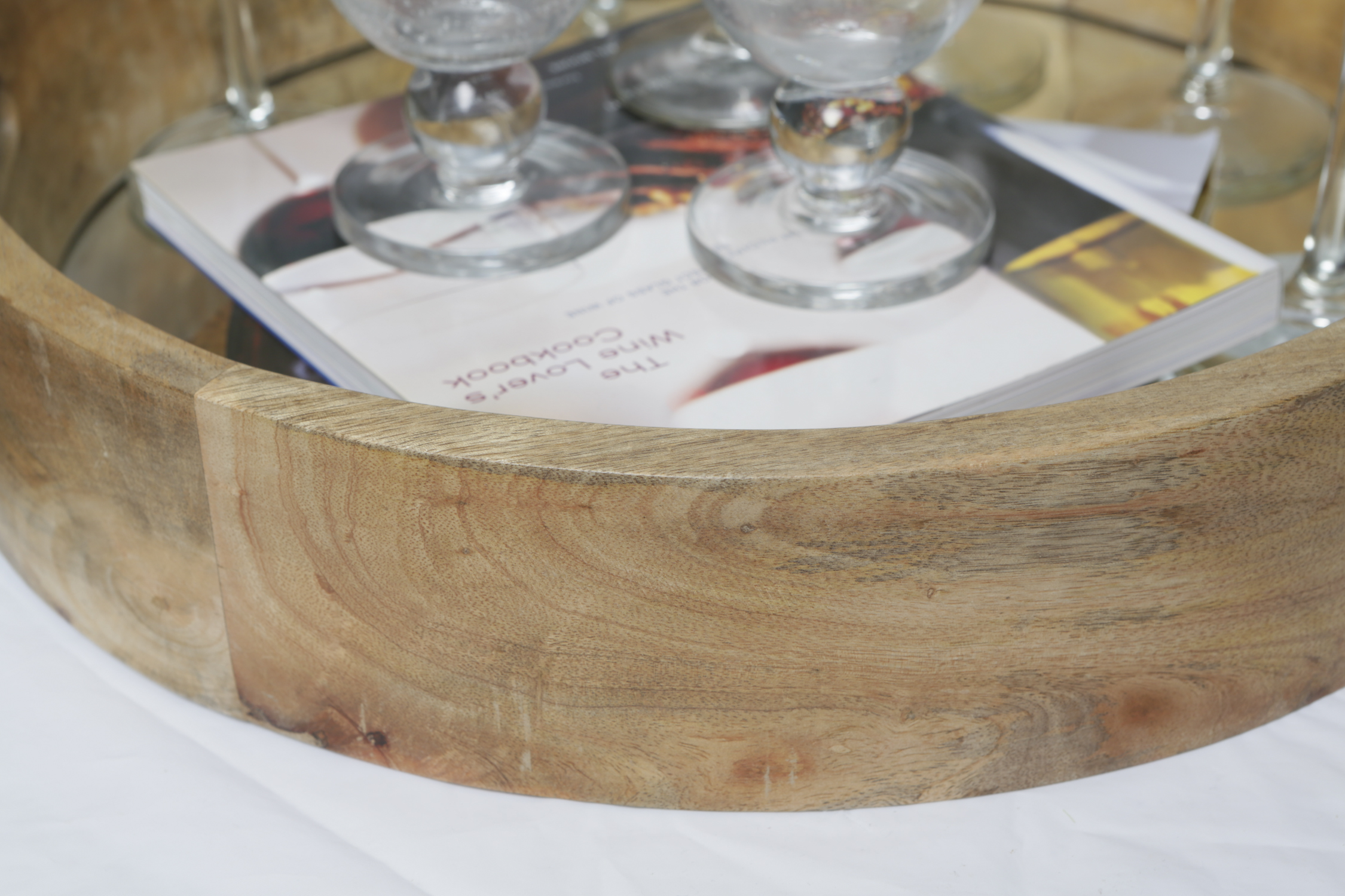 Stemware, Wooden Trays, and Decorative Glass Jars