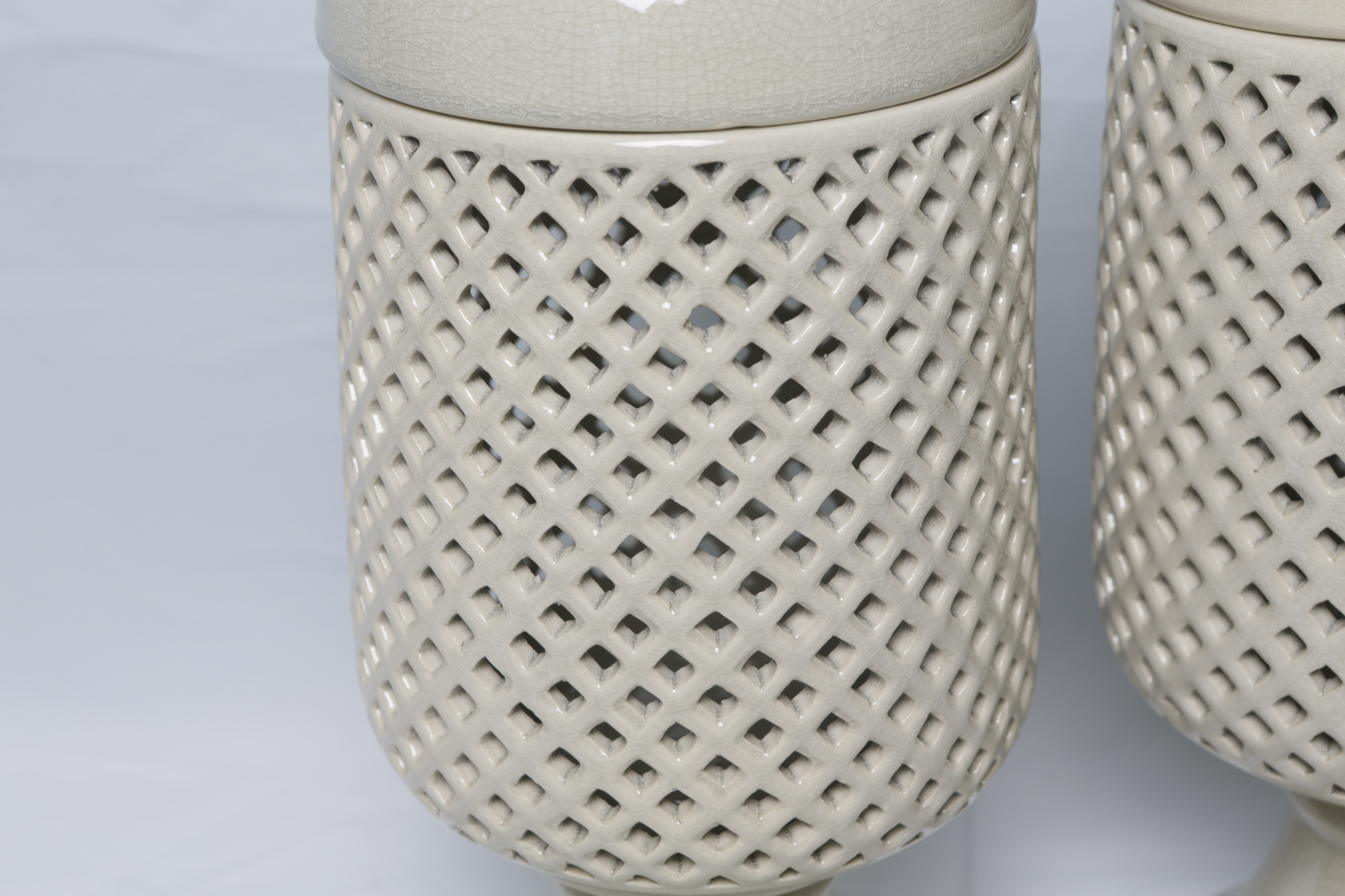 Contemporary Pierced Ceramic Lidded Pedestal Urns