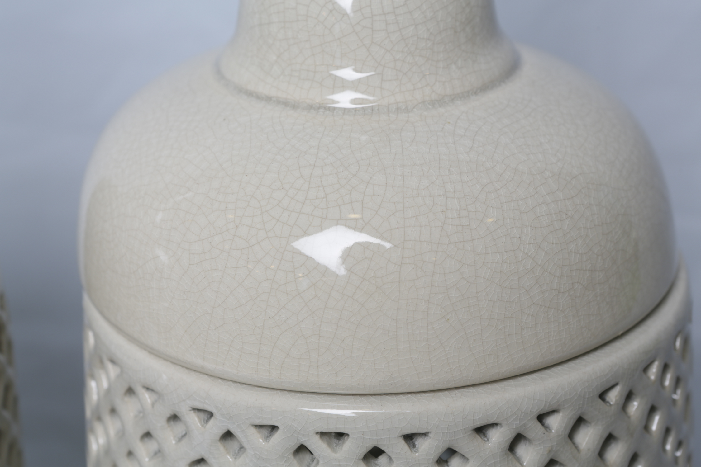 Contemporary Pierced Ceramic Lidded Pedestal Urns